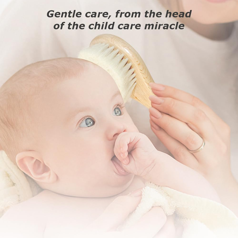 4 Pcs Infant Hair Brush,Wood Baby Cradle Cap Comb,Yellow Silicone Brush,Baby Hair Brush,Wool Brush Set,Cradle Cap Brush,For Newborns and Toddlers