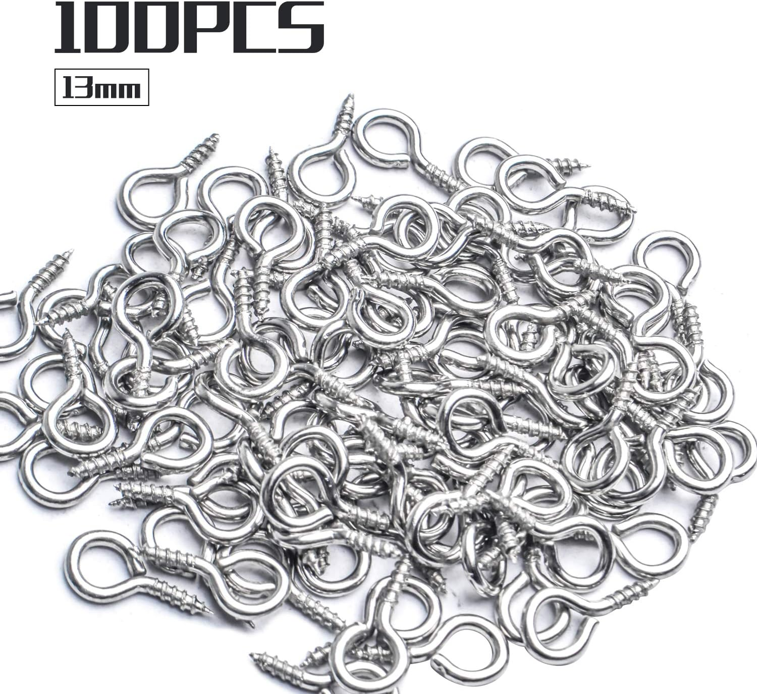 Bronagrand Small Eye Hooks,100Pcs 13X7Mm Mini Eye Pins Eye Screw Hooks Metal Eyelets Screw Eye Lags for Resin Jewelry Bead Plastic Wood image number 4