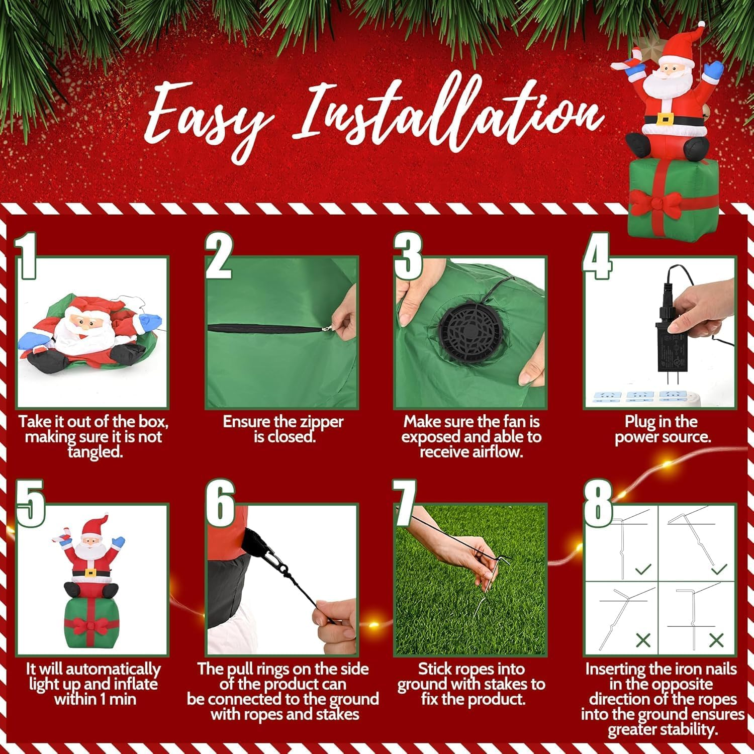 6FT Christmas Santa Inflatables Outdoor Decorations Santa Claus with Gift Box Blow up Yard Decorations for Outdoor Christmas Party Yard Garden Lawn Xmas Decoration image number 2