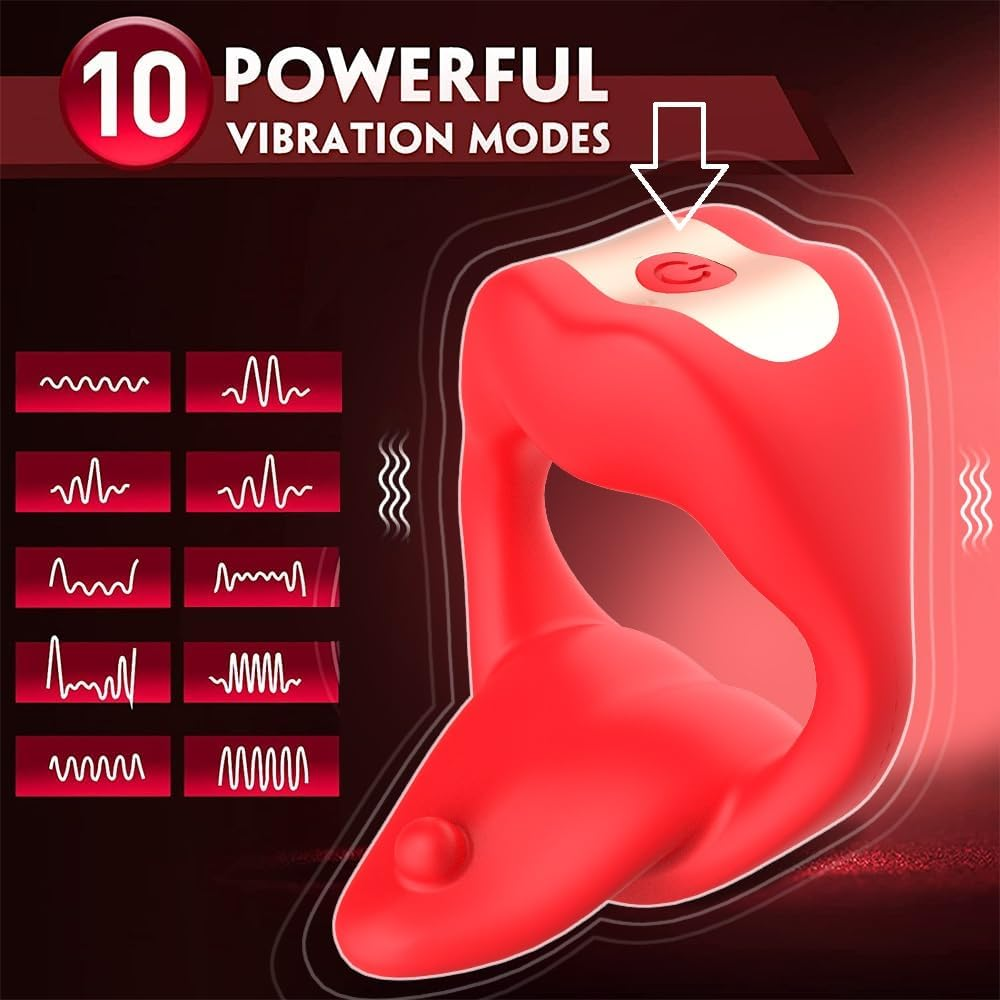 Ozfuns Cock Ring Vibrator with Tongue Stimulator Sex Toys, Penis Sleeve with 10 Vibration Modes & App Remote Control, IPX7 Waterproof Silicone Vibrating Penis Ring, Adult Toys for Men Couples image number 5