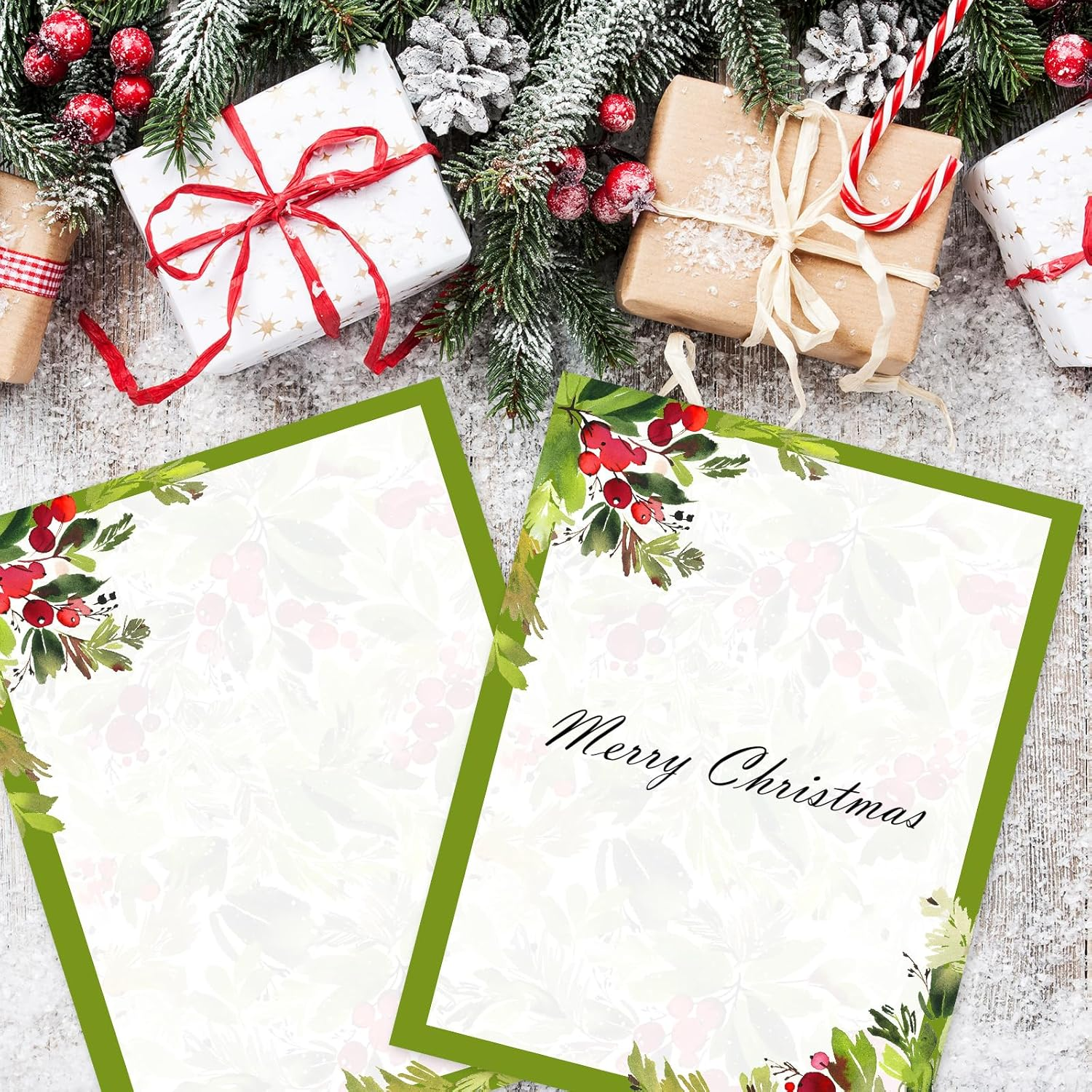 Anydesign 80 Sheet Christmas Stationary Paper Xmas Holly Leaves Letterhead Letter Writing Paper for Holiday Notes Greeting Cards Invitations Office School Printing, 8.5 X 11 Inch image number 1