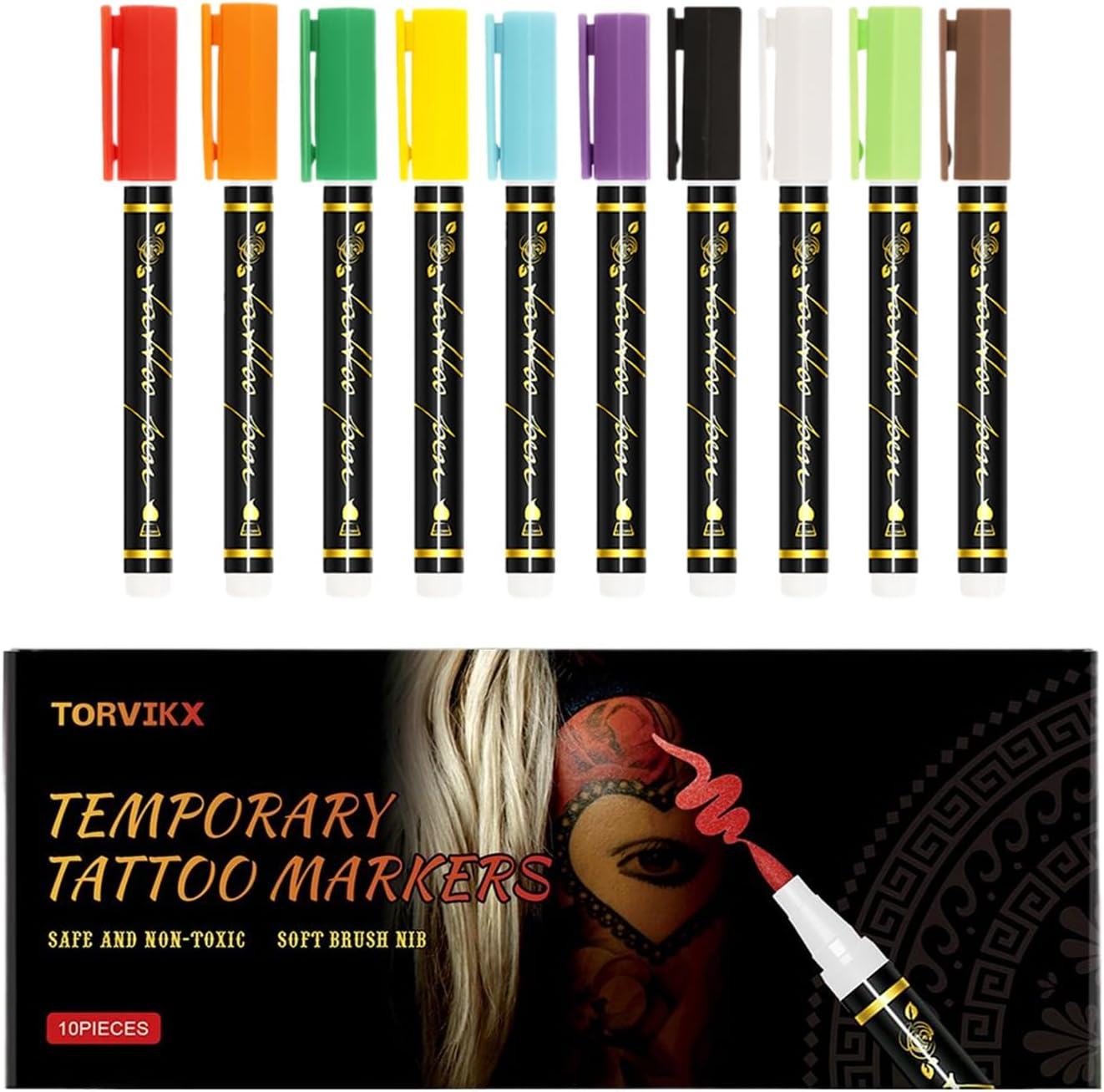 Body Pens,10 Colors Skin-Friendly Face Paint - Creative Skin Markers,For Teens Adults Birthday Party Cosplay Festival Makeup Role-Playing Gathering image number 6