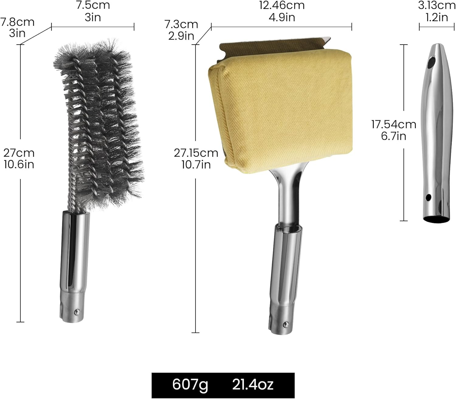 Stainless Steel BBQ Grill Brush Cleaning Kit - Interchangeable Wire Brush & Griddle Scraper with Fire-Resistant Sponge, Dishwasher Safe Grill Cleaner, BBQ Accessories, Griddle Cleaning Kit image number 6