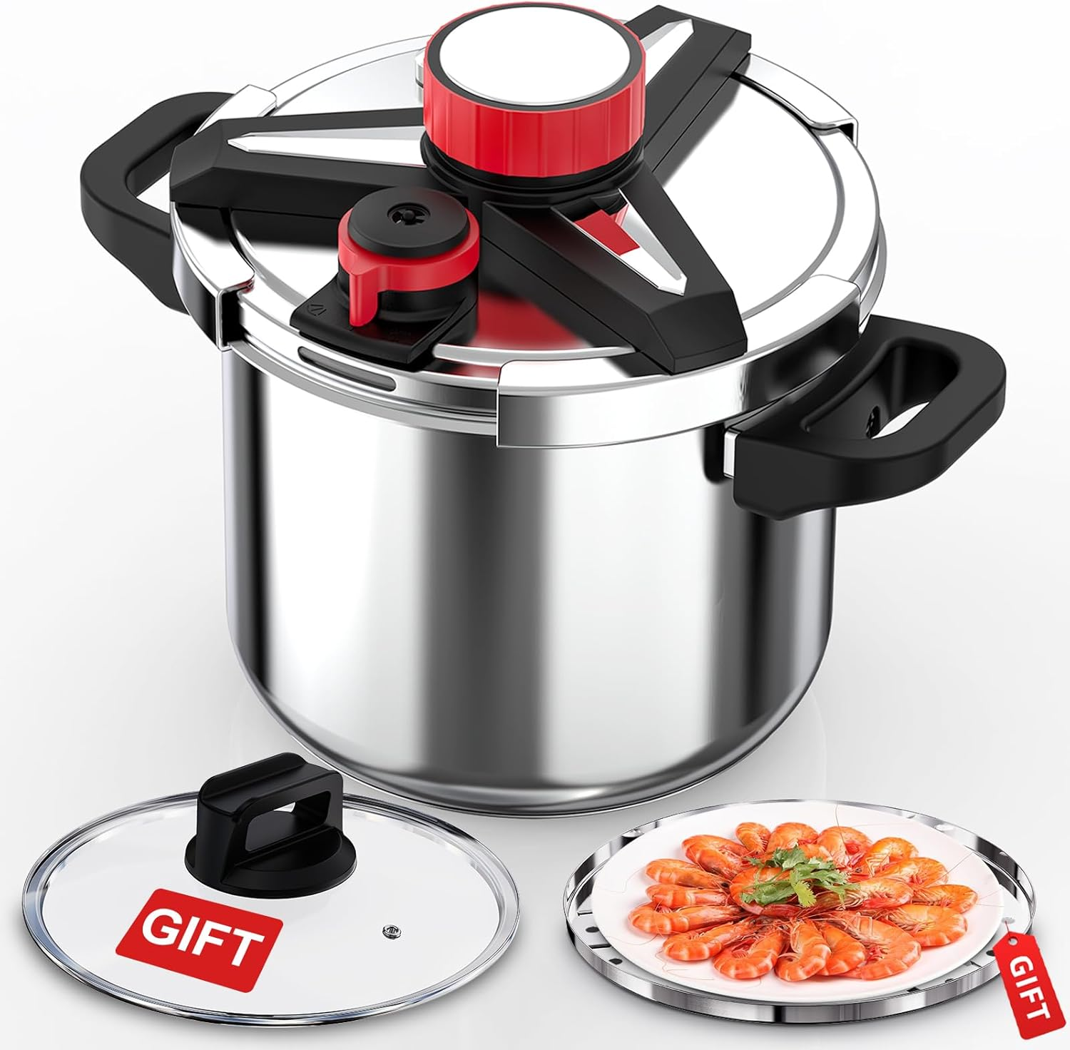 3-In-1 Stainless Steel Pressure Cooker 10 Litre: [Save 70% Time] [3 PSI Settings], One-Hand Locking, Induction Compatible, Gas Stovetop Compatible, Glass Lid & Steamer Rack Included, Olla De Presion image number 5