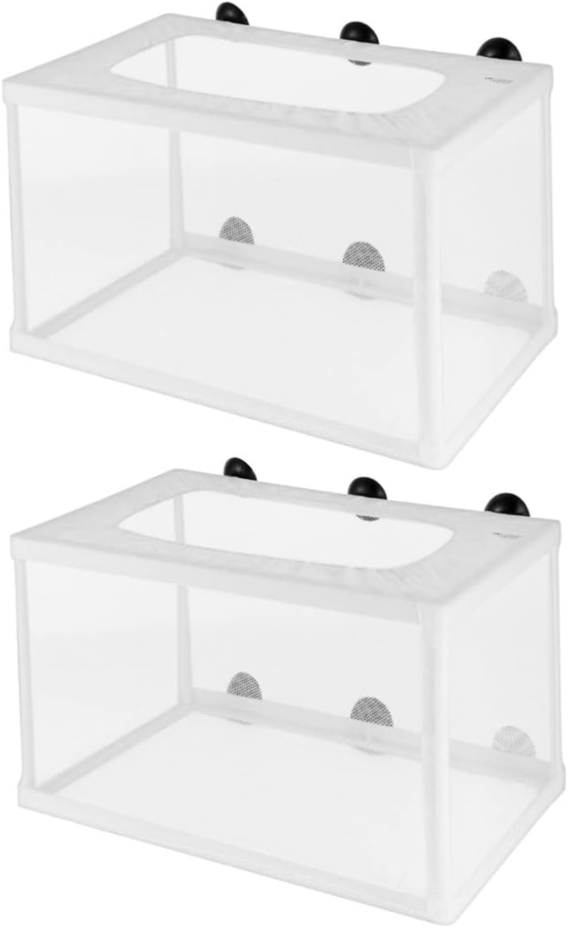 INOOMP 2Pcs Large Fish Net for Hatchery Fry Incubator with Suction Cups, White Mesh Separation Box for Aquarium Breeding Tanks, Suitable for Small Fish and Fry Aquatic Pets image number 3