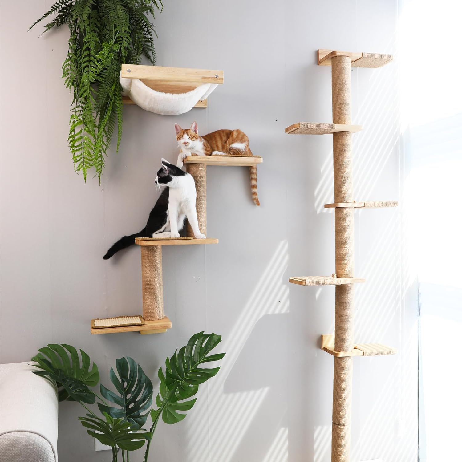 FUKUMARU Cat Wall Shelves, 3 in 1 Transformable Cats Scratching Post Wall Mounted, DIY Kitten Walls Jungle and Perch Platform Supplies, Suit for Climb, Play, Nap, Scratch image number 4