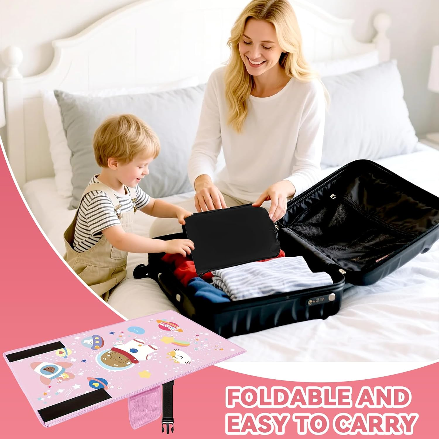 Airplane Travel Bed for Kids Foldable Airplane Bed For77*44Cm Airplane Seat Extender for Travel Waterproof Lightweight Airplane Foot Hammock for All Airplane Seats（Pink） image number 4