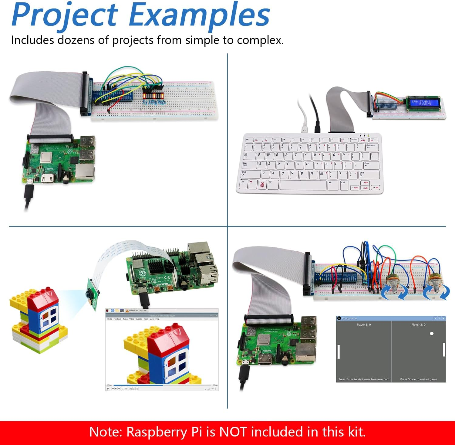 Freenove Complete Starter Kit for Raspberry Pi 5 4 B 3 B+ 500 Zero 2 W, 1170-Page Tutorial, Python C Java Scratch Processing Code, 386 Items, 164 Projects, Camera Speaker (Raspberry Pi NOT Included) image number 5