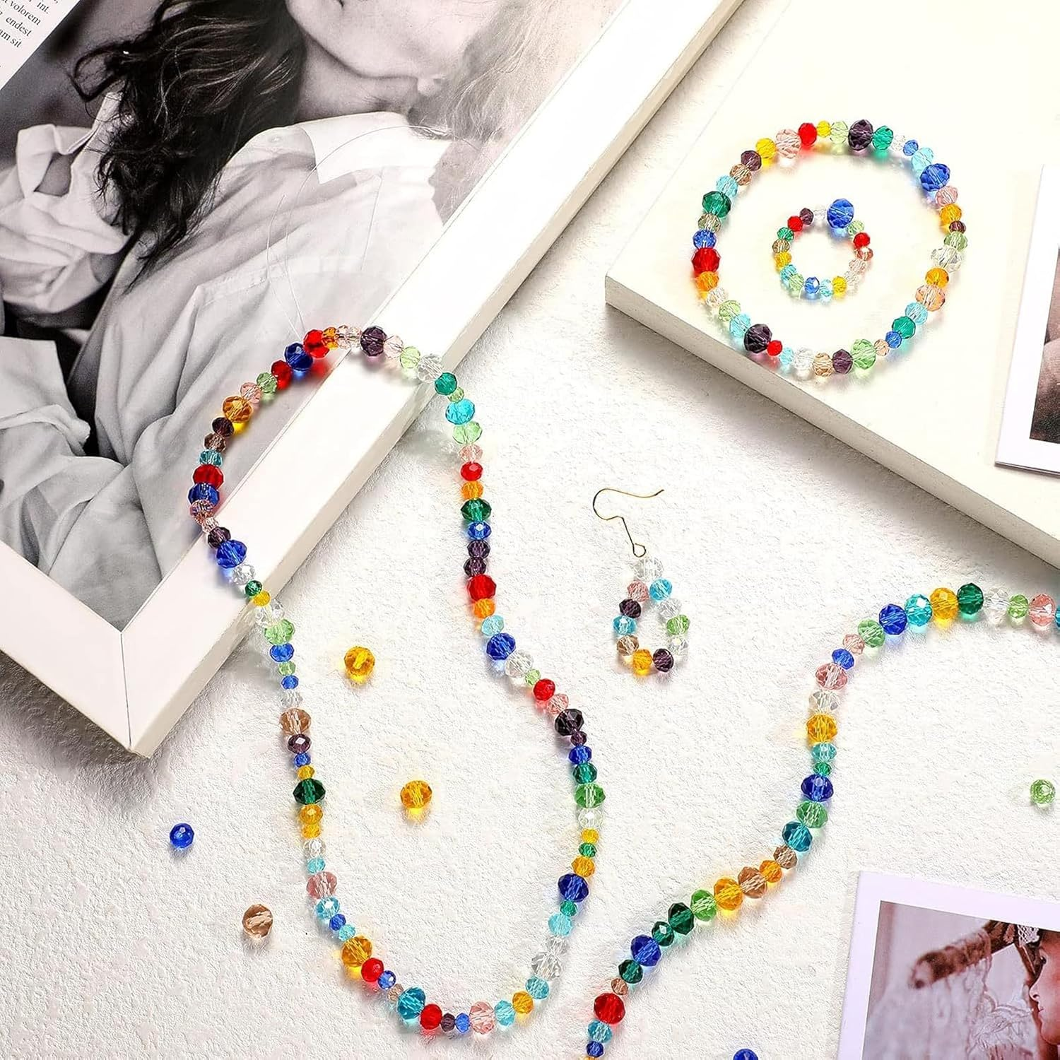 900 Pcs Crystal Glass Beads Kit,Mixed 4-6-8Mm Crystal Beads,Diamond Bead for Jewelry Making, DIY Necklaces, Earrings,Bracelet Crafts (Multi-Colored) image number 2