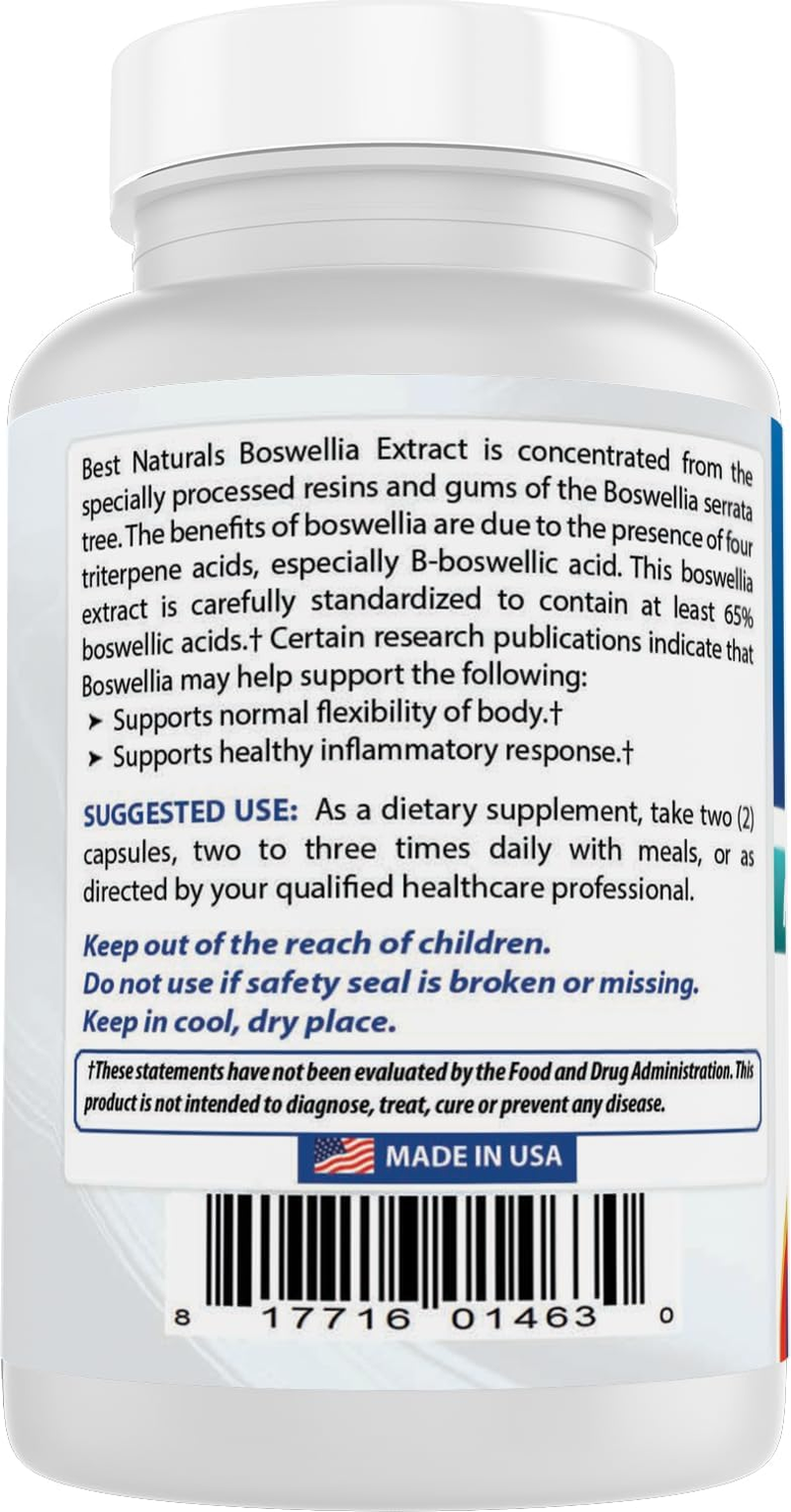 Best Naturals Boswellia Serrata Joint Health 250 Mg 120 Capsules - Standardized to 65% Boswellic Acid image number 4