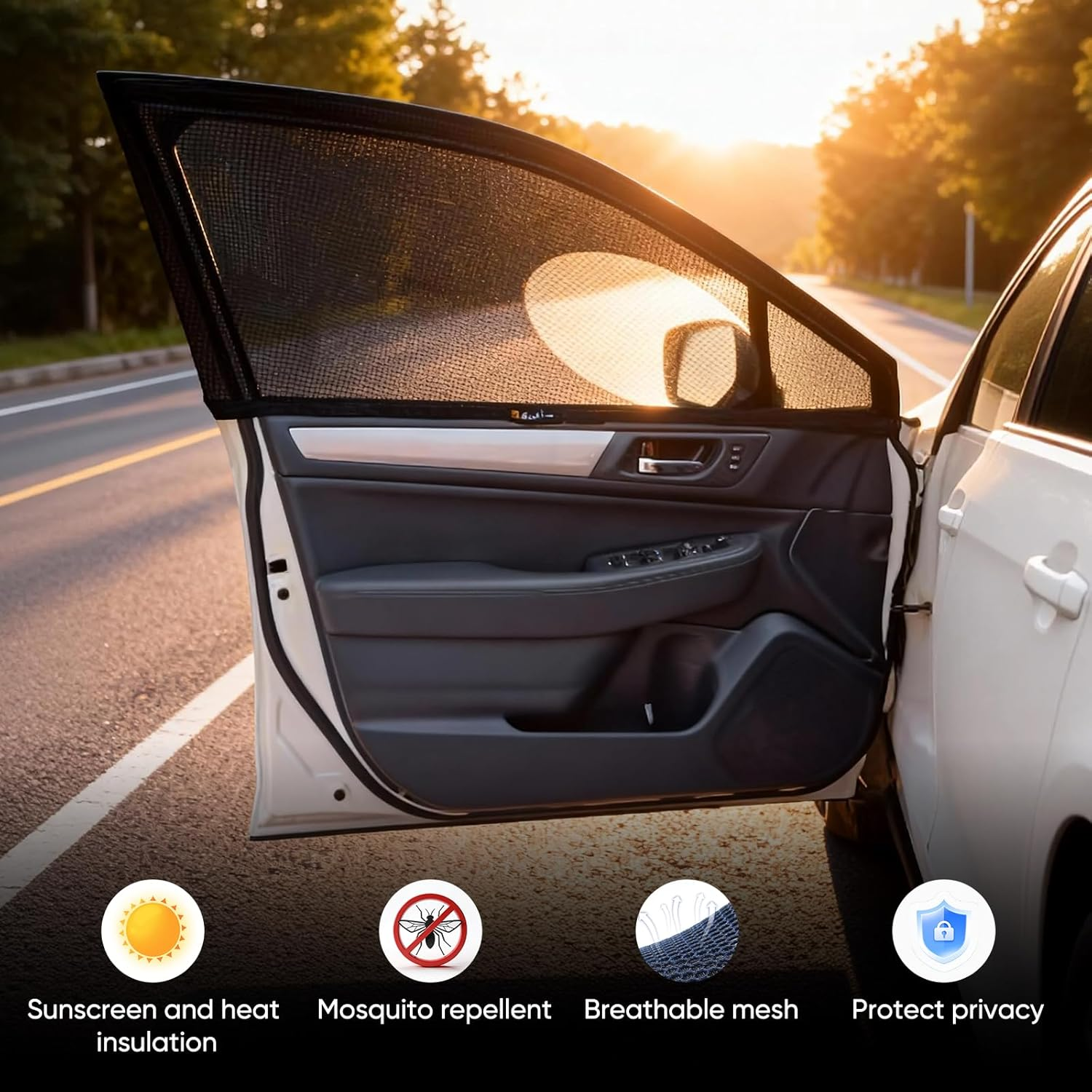 4PCS Car Window Shades Mesh for Camping UV Protection anti Mosquito Breathable Side Window Covers Universal Fit for Most Cars Suvs and Pickup Trucks image number 3