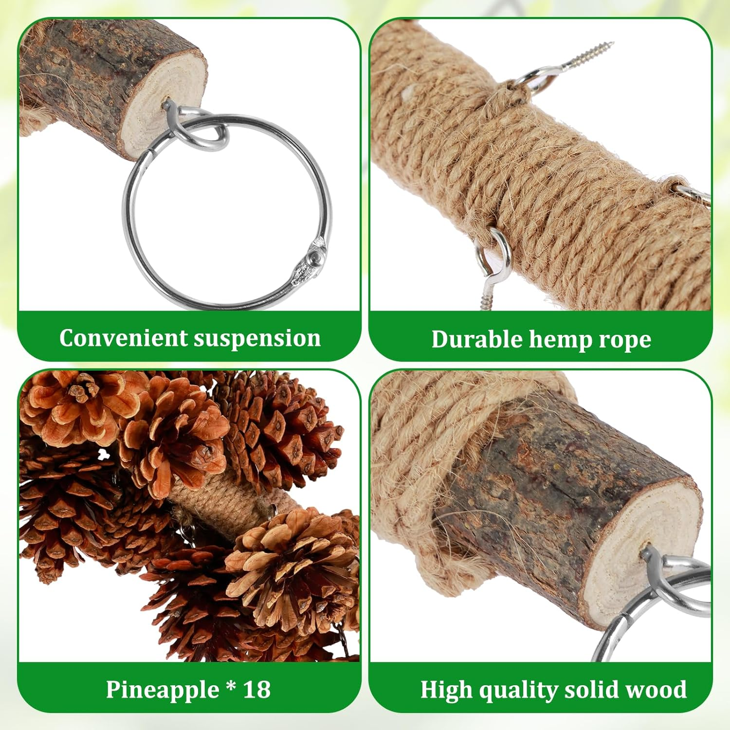 Parrot Chewing Toy with 18 Pine Cones Natural Wooden Parrot Toys Hangable Bird Parrot Chewing Toy Wooden Bird Chewing Toy Suitable for Cockatiels, Conures, Finches, Parrots, Macaws, Parrots image number 6