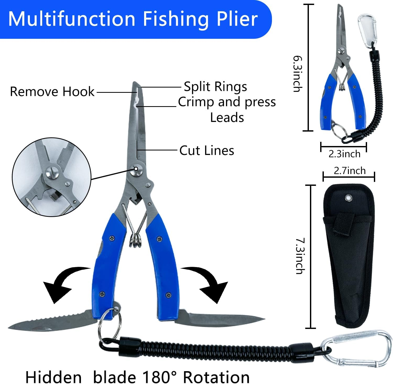 Floating Telescopic Folding Fishing Net with 7 Inch Fishing Pliers and Fishing Lip Gripper Fishing Net,Fishing Gear Fihing Tool Accessories for Fish Easy Catch and Release image number 6
