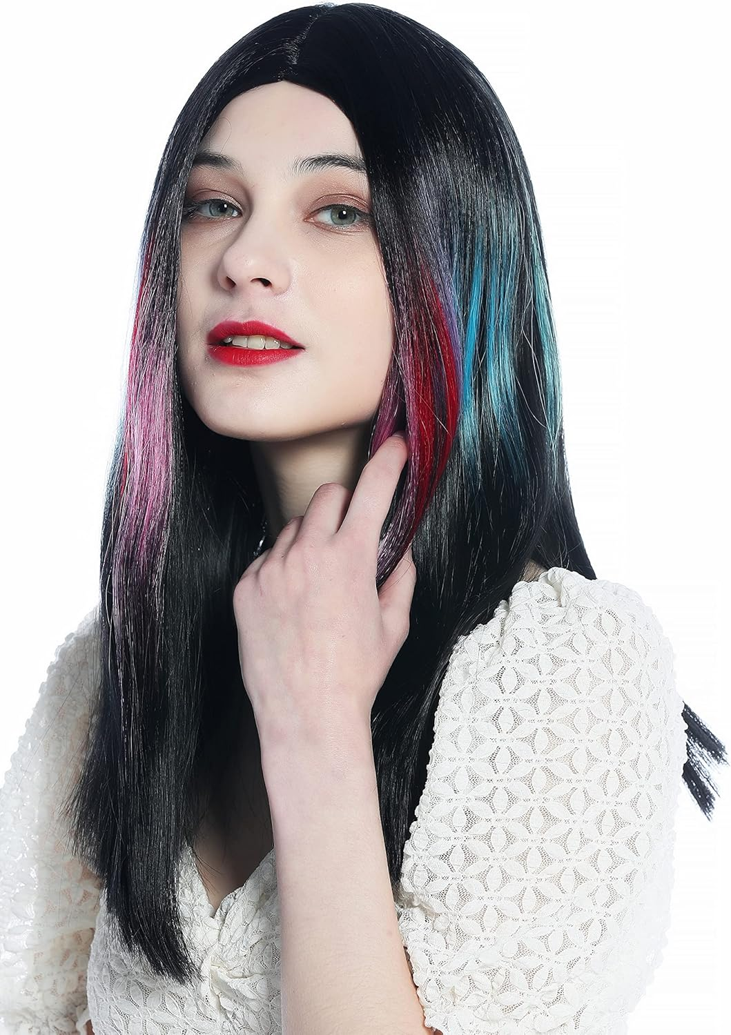 WIG ME up - DW3314A-YP1B/1137 Women'S Wig Long Straight Middle Parting Black and Colorful Strands image number 4