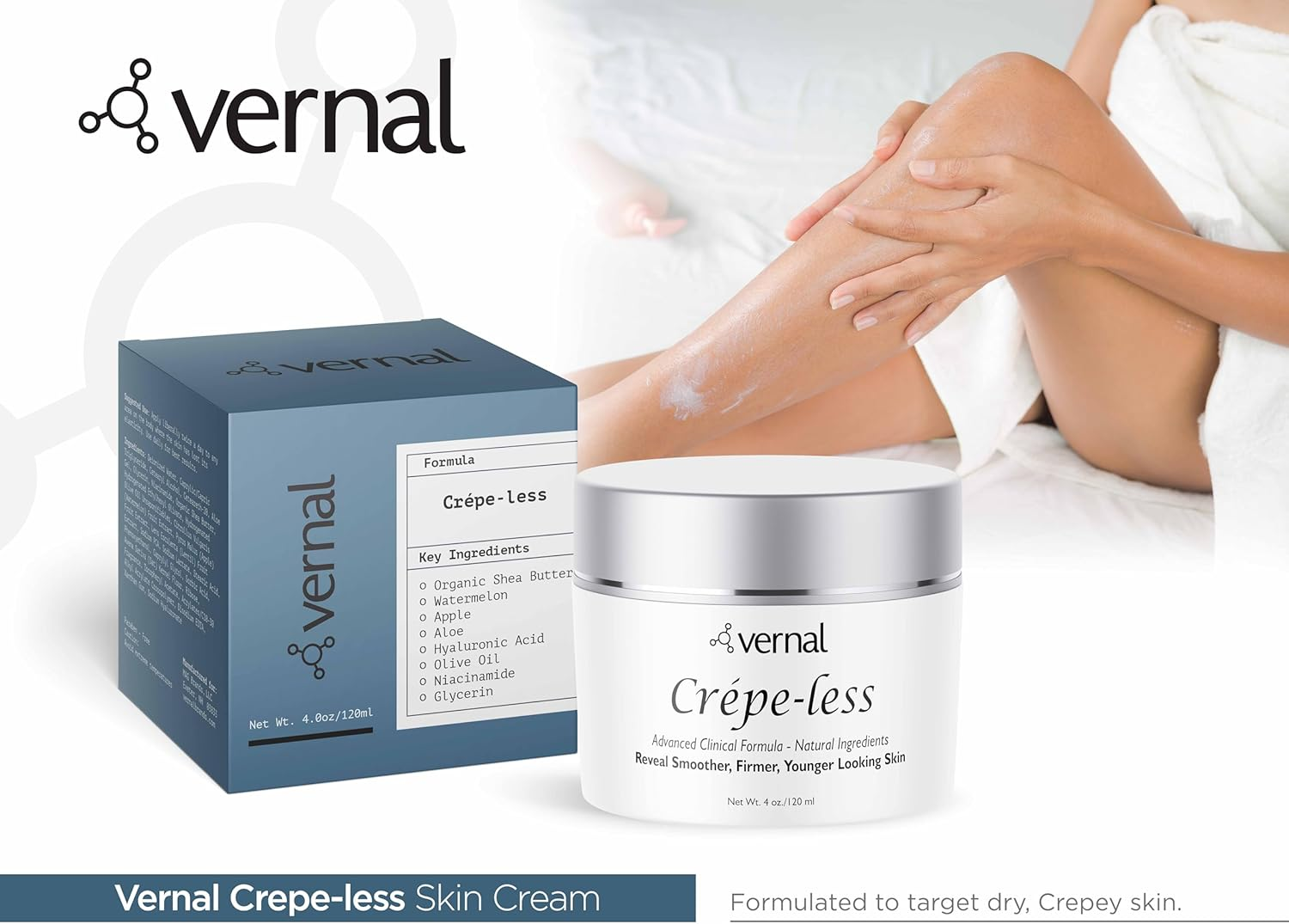 Crepe-Less Skin Firming Cream to Repair Crepey Arms and Neck. Best Tightening Cream to Erase Crepy Skin on Arms, Neck and Body. Best Moisturiser to Treat Saggy, Crepe Skin. Made in USA image number 4