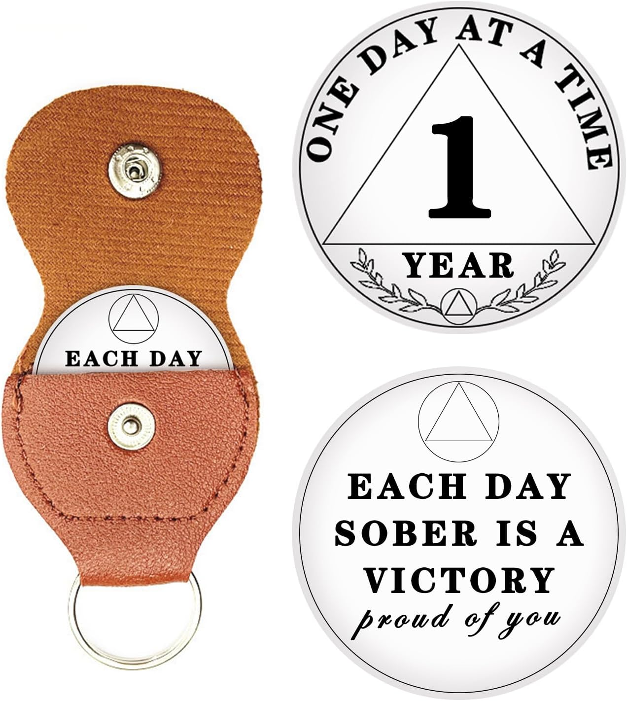 1 Year Sobriety Chip, One Day at a Time AA Chips and Medallions - Sobriety Recovery Coin Sober Token for Alcoholics Anonymous Recovery Sobriety Gifts image number 2