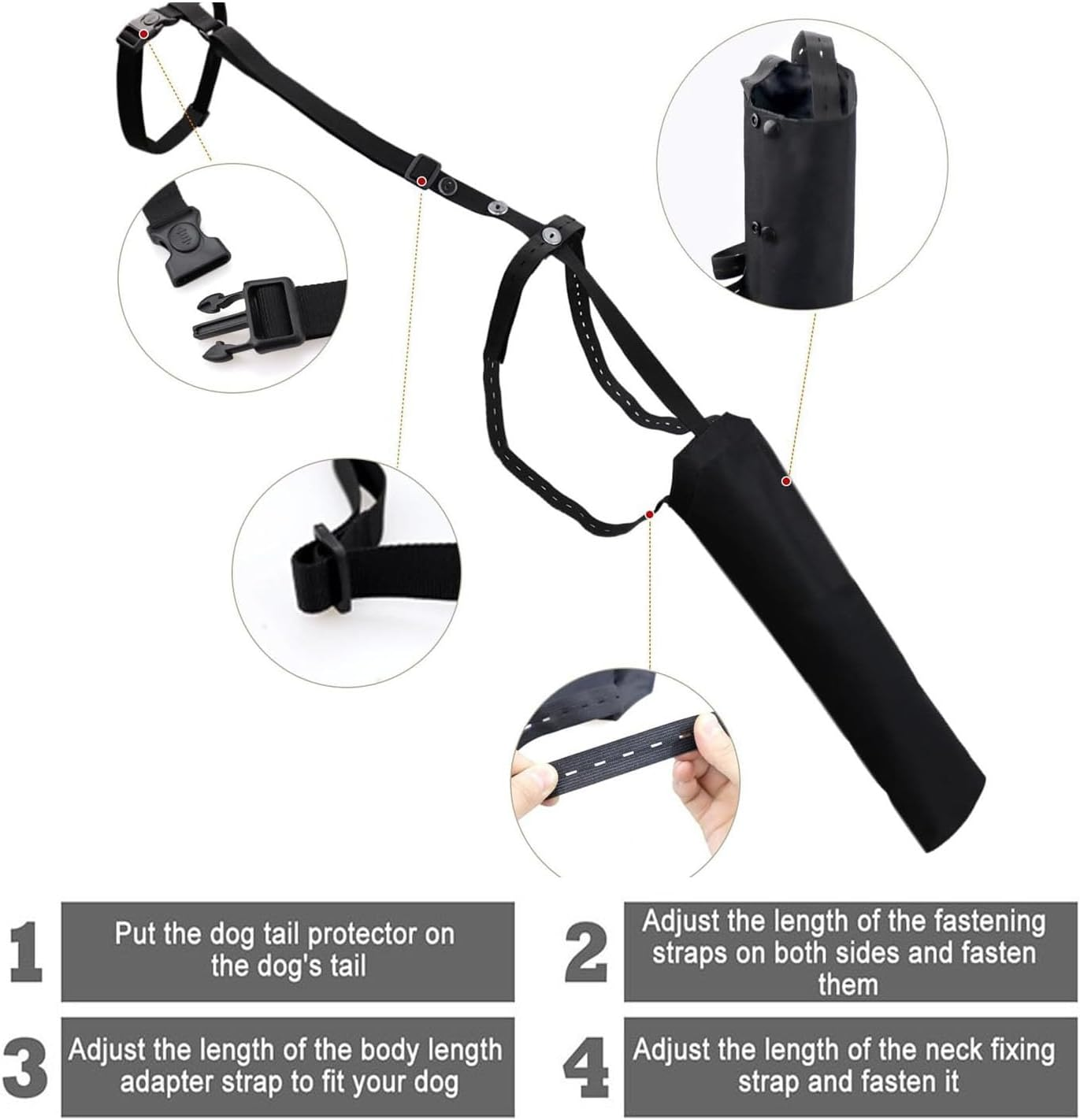 Dog Tail Protector Guard for Medium Large Dogs Adjustable Dog Tail Cover to Prevents Licking Wounds Ends Protector Breathable End Bag for Happy Syndrome Recovery (M) image number 4