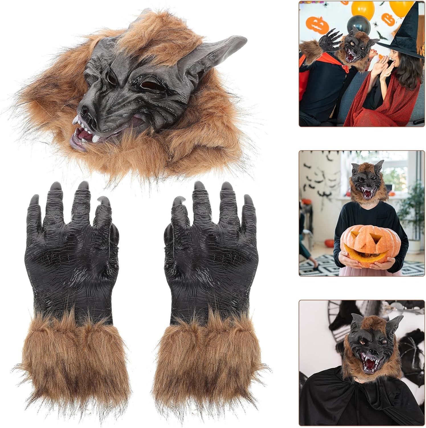Alipis Wolf Halloween Masks, Realistic Wolf Head Mask and Claws, Horror Masks, Party Cosplay Costume, Dress up Mask, Unisex, AU Size image number 4
