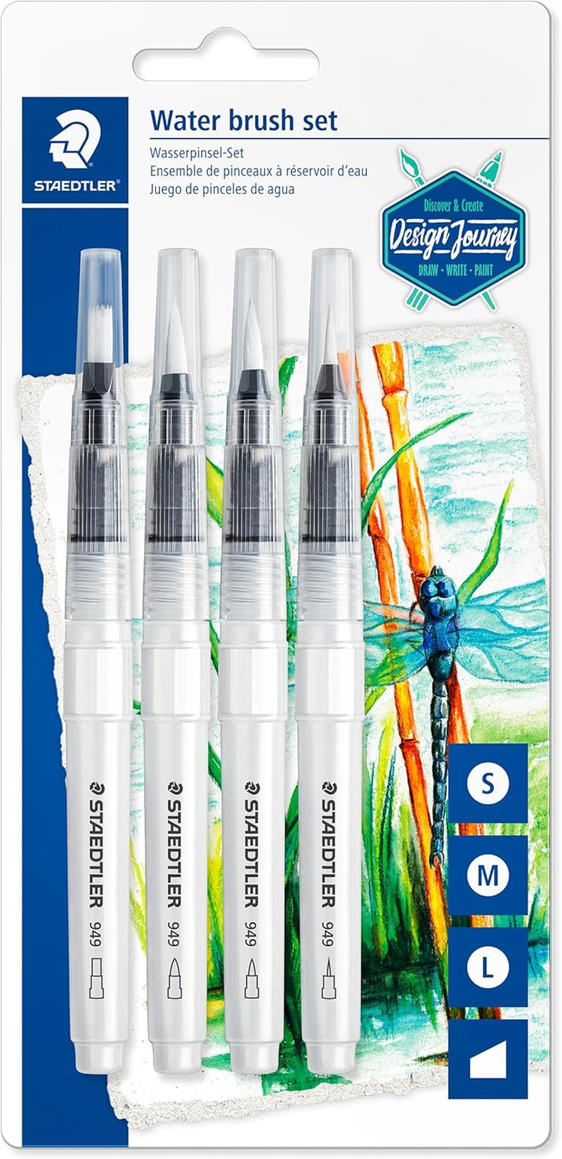 STAEDTLER 949-SBK4-C Design Journey Water Brush for Watercolour Painting (Pack of 4 Assorted Brushes) image number 4