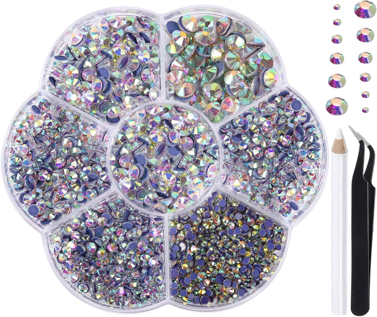 Liliume 5000 X Hotfix Rhinestones, Light Violet Rhinestones, 21 Colours, 5 Sizes, 2 Mm, 3 Mm, 4 Mm, 4.8 Mm, Rhinestone Glass, round Rhinestones for Clothes, Shoes and DIY Crafts (Purshcia)