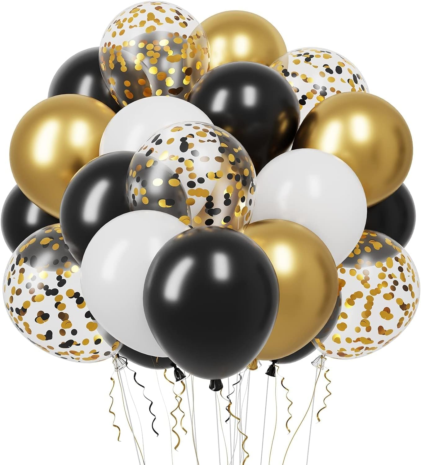62Pcs Black Gold Balloon Kit,12Inch Black Gold White Party Balloon Set with Metallic Gold Black Confetti Balloon for Birthday Party,Graduation,Wedding,Baby Shower,New Year Decoration,Eid Mubarak Decor