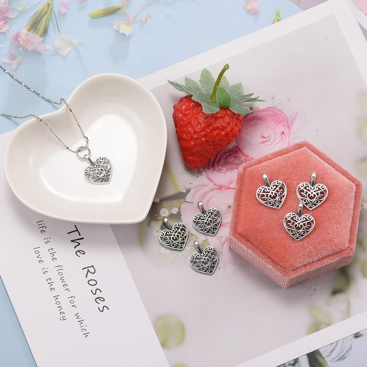 100Pcs Antique Silver Plated Hollow Lovely Heart Charms Pendant DIY Bracelets Necklace Jewelry Making Craft Wholesale 16Mmx14Mm(A285) image number 5