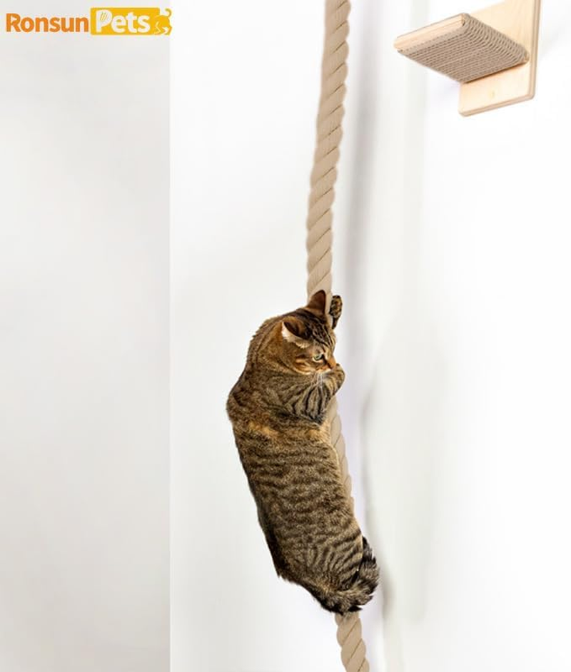 Cozioz 1.3M Wall-Mounted Cat Climbing Rope with Platform &ndash; Heavy-Duty Sisal Rope Scratching Post, Indoor Cat Tree with Jump Shelf & Ladder &ndash; Space-Saving Cat Wall Furniture image number 3