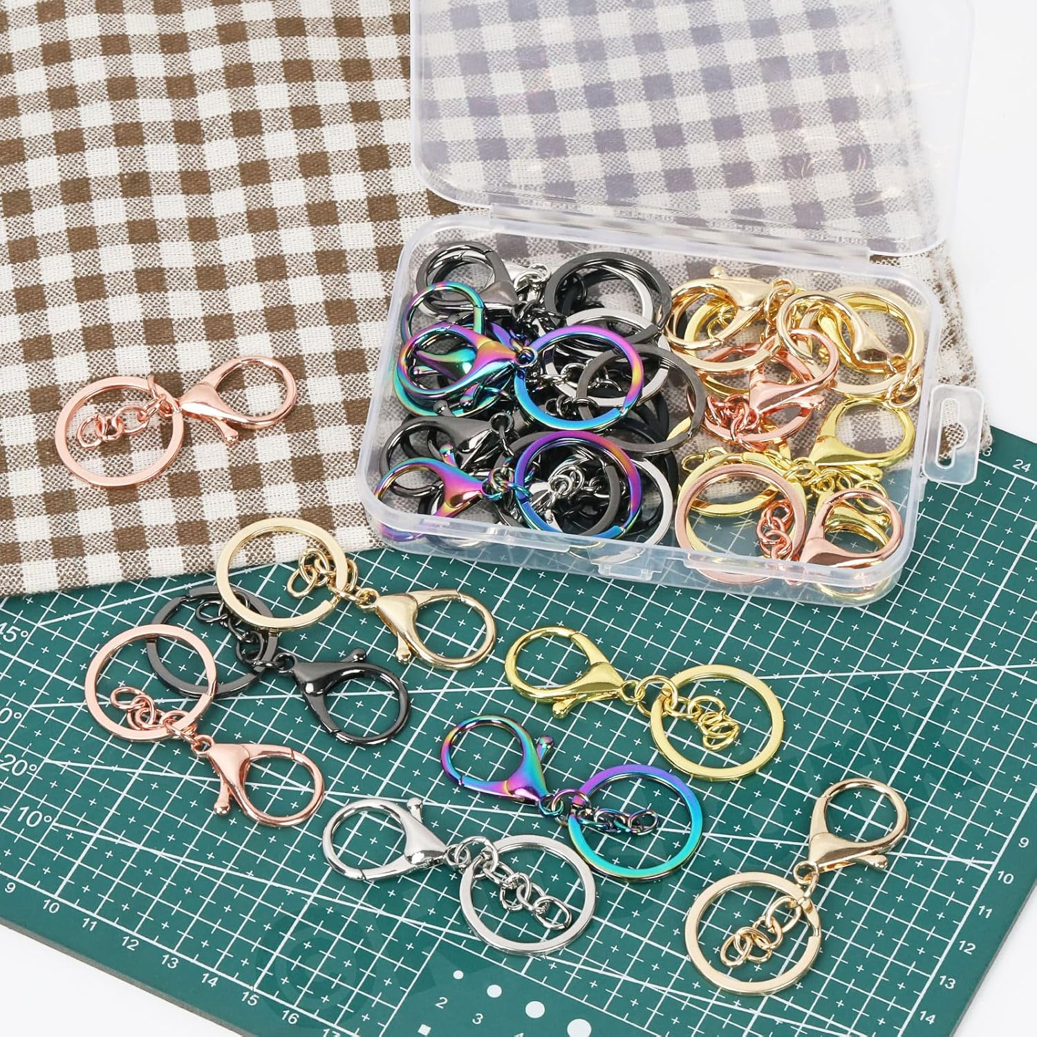 28Pcs 7 Colors Lobster Claw Clasp Keychain Set Swivel Snap Hooks with Key Chain Rings Swivel Trigger Clips with Flat Split Ring Keychain Making Kit for DIY Craft Jewelry Making - Electrophoresis Black image number 5