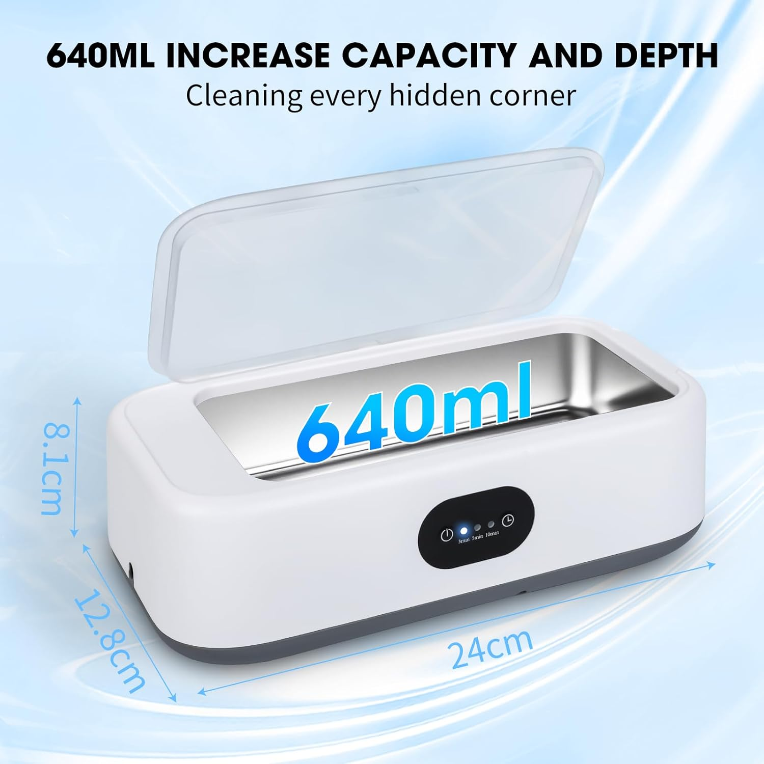 Romon Ultrasonic Cleaning Device, Glasses Cleaning Device, Ultrasonic Cleaner, Glasses, Ultrasonic Bath, Sonic Ultrasonic Cleaner with Digital Timer for Glasses, Coins image number 4