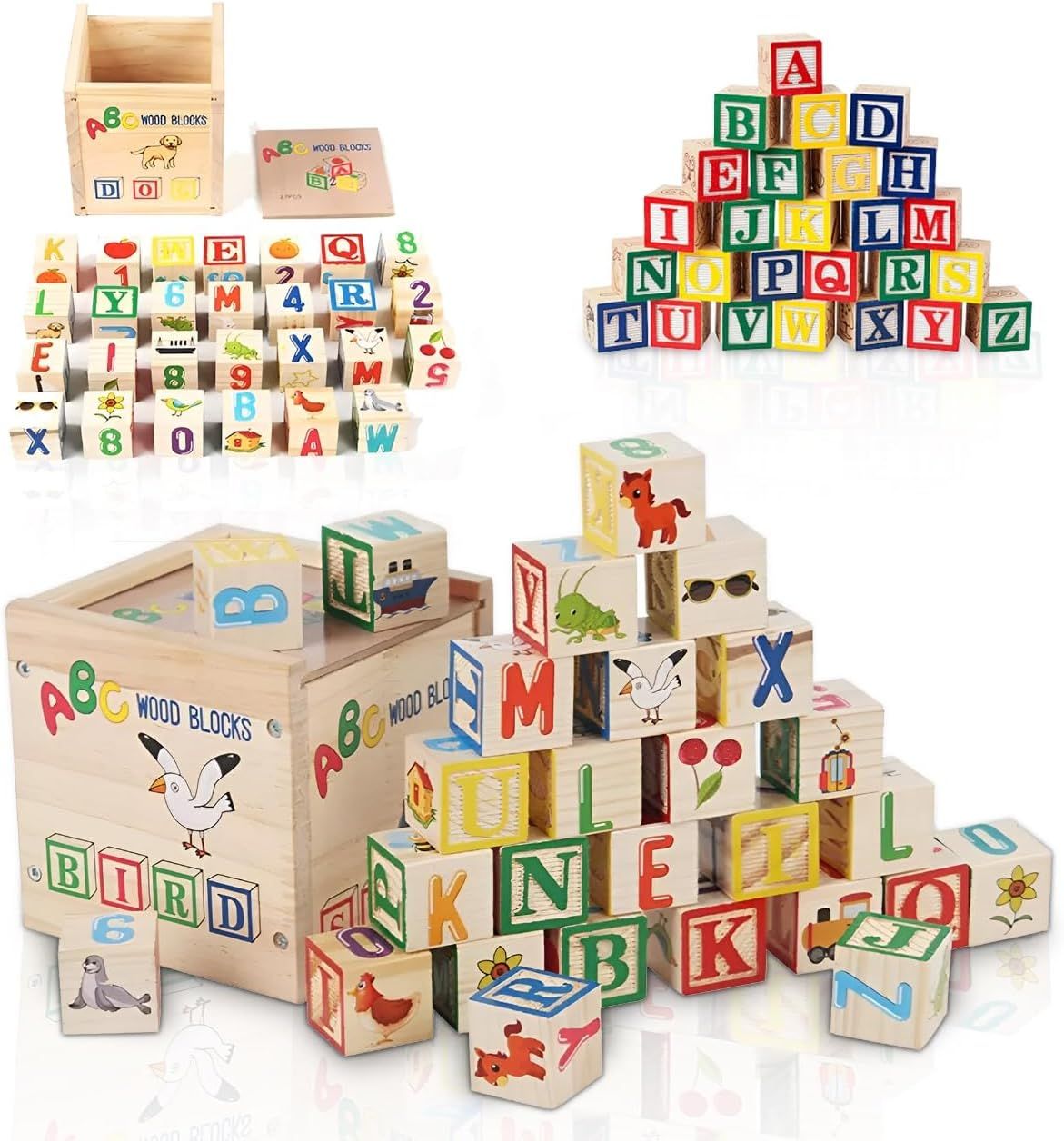 Wooden Baby ABC Block Set &ndash; 27-Piece Alphabet & Number Learning Blocks for Toddlers &ndash; Montessori Educational Toys for Preschool Learning &ndash; Beautiful Wooden Toy Set for Kids 1-3 image number 3