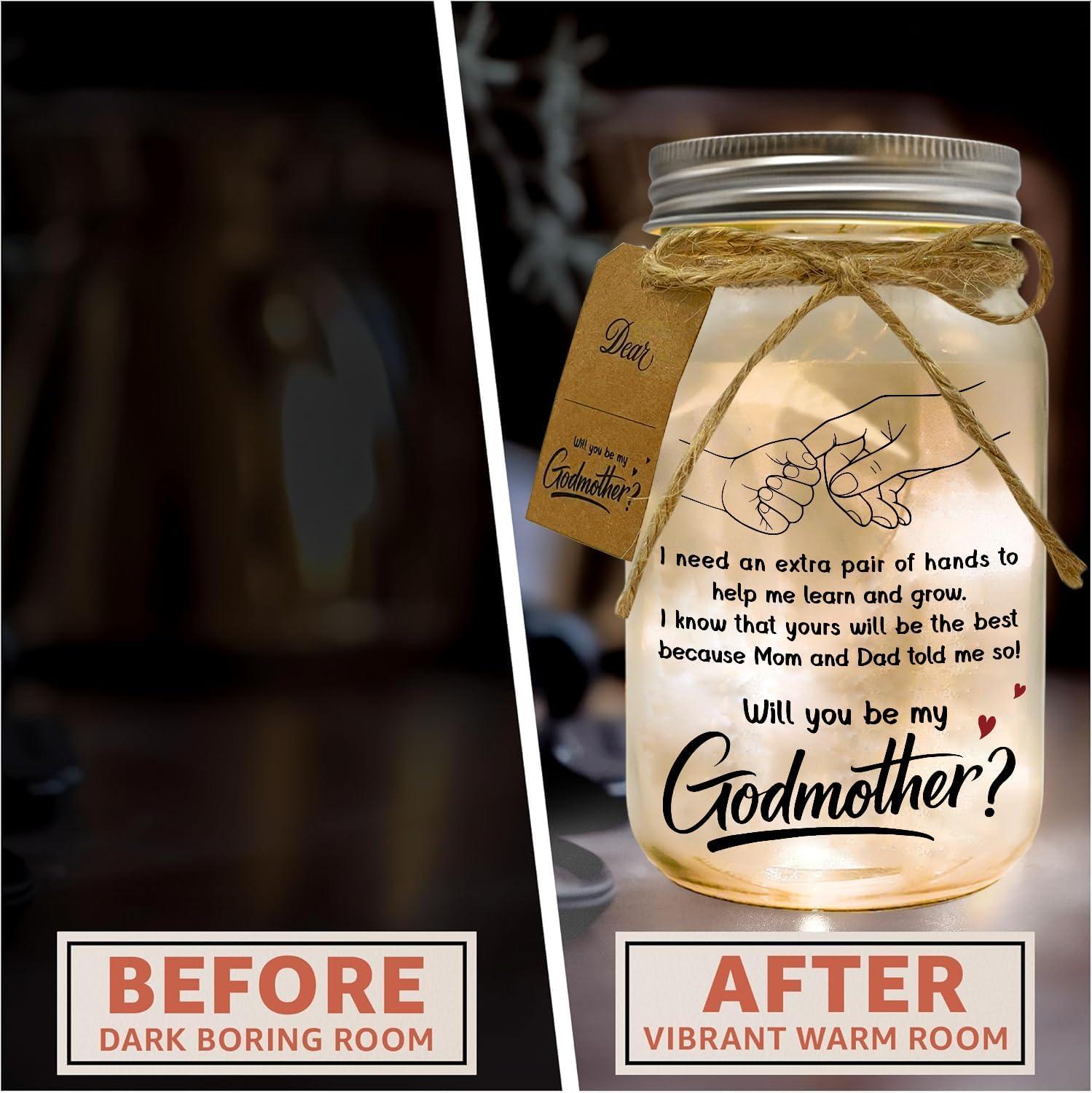 Godmother Proposal Gift - Will You Be My Godmother, Godmom, Madrina, God Parents Presents Proposal Gifts for Baptism - Godmother Gifts from Godchild - Quieres Ser Mi Madrina De Bautizo Mason Jar 14Oz image number 2