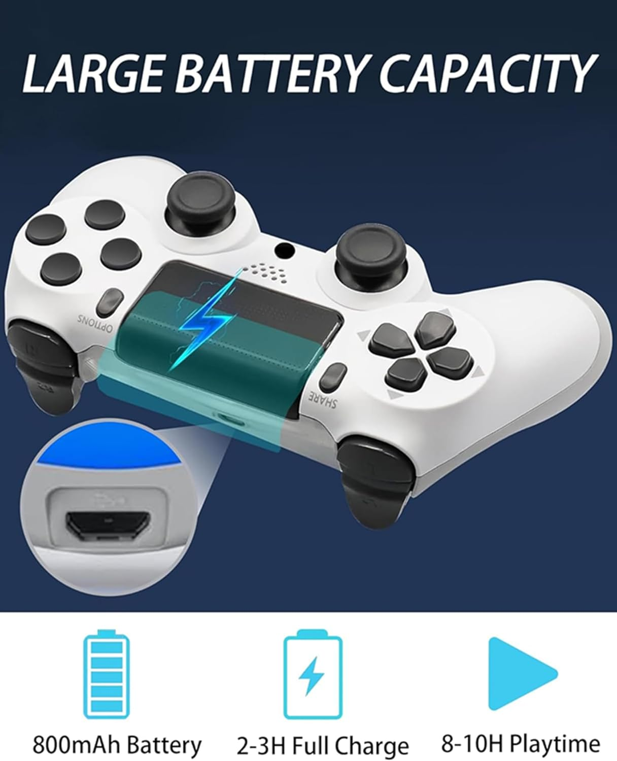 Wireless Controller for P-S4,Compatible with P-S4/Pro/Slim/Pc Bluetooth Controller,Dual Vibration,Touch Panel, 3.5Mm Audio Jack,Six-Axis Joystick,White,2Pcs image number 5