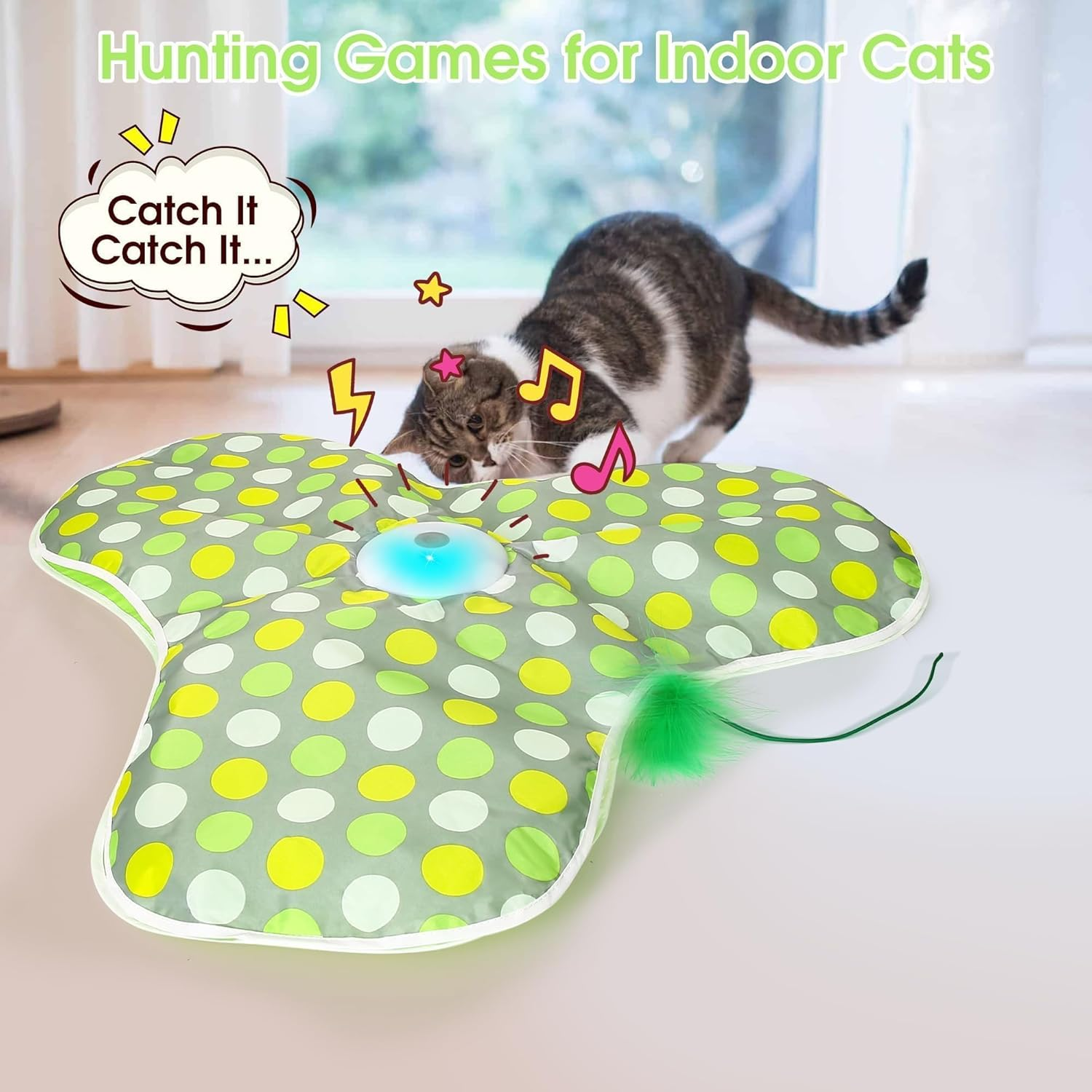 Indoor Cat Interactive Toys Simulated Hunting Rechargeable Interactive Cat Toys with Feather Accessories 360&deg; Self-Rotating Rolling Ball Suitable for Energetic and Bored Cats image number 2