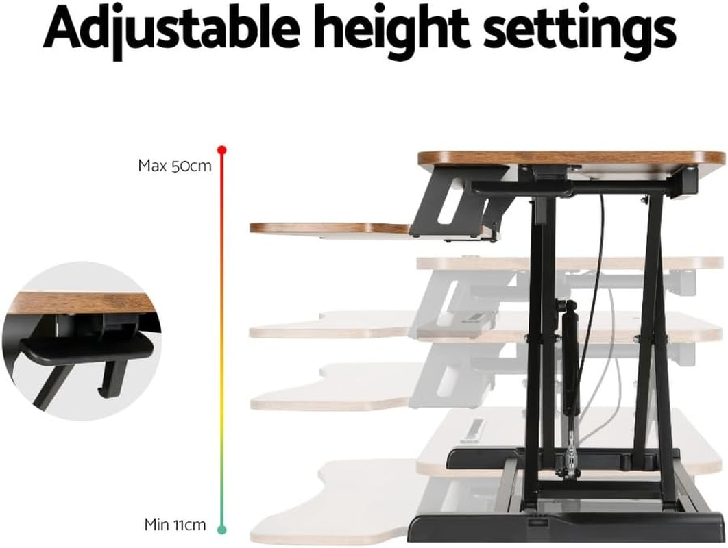 Artiss Desk Riser Laptop Standing Desk Height Adjustable Sit Stand Desks 80Cm Length Table for Office Study Computer Workstation Home Use Portable Monitor 2-Tier Design Brown image number 4