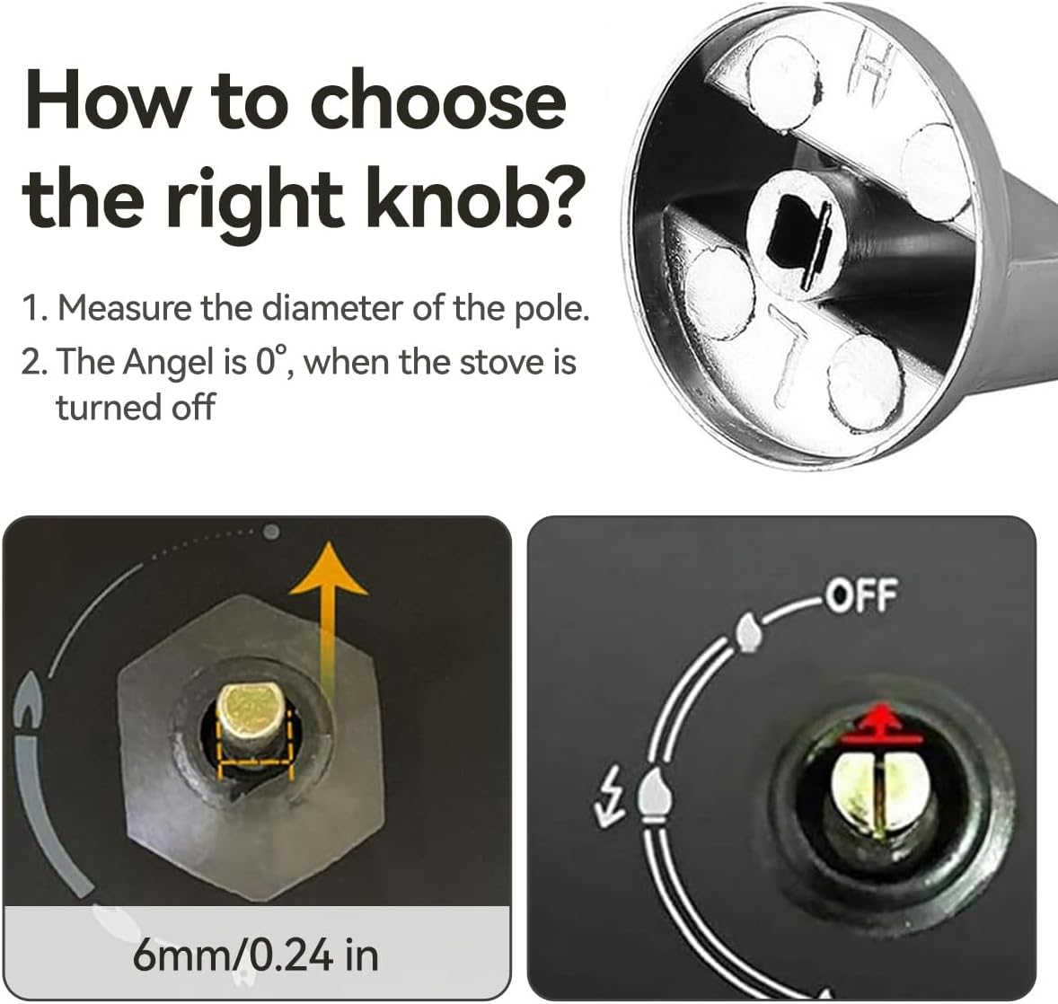 Proxima Direct 6 Pack Stove Knob 6MM Zinc Alloy Control Knob Oven Switch Universal Stainless Steel Gas Stove Control Knobs for Oven Cooktop Gas Stove, Compatible with General Oven,Stove,Range image number 3