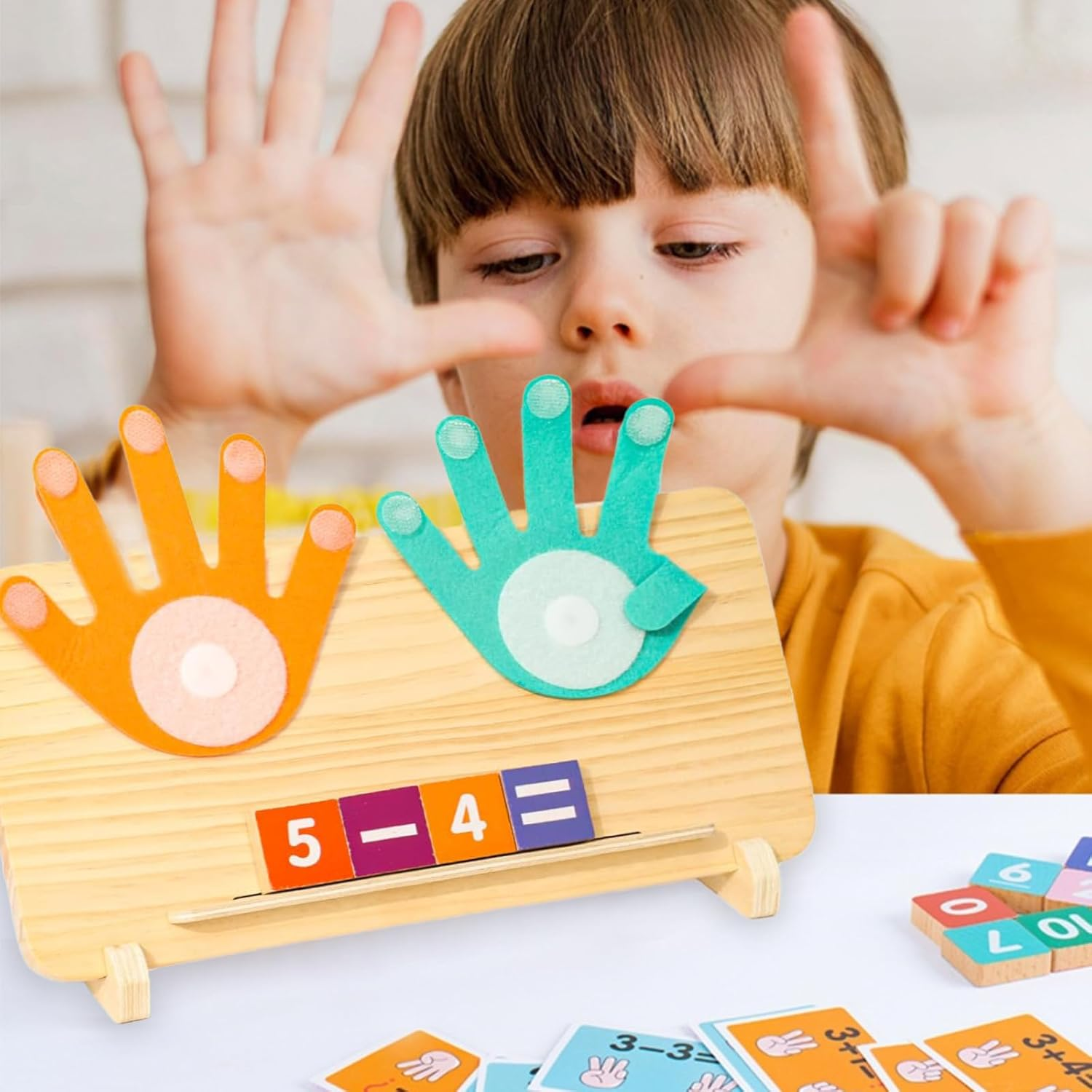 Wooden Learning Education Toys, TOTCOZY Double-Sided Finger Counting & Number Tracing Board, Preschool Educational Toys for 3 4 5 Year Old Boys Girls