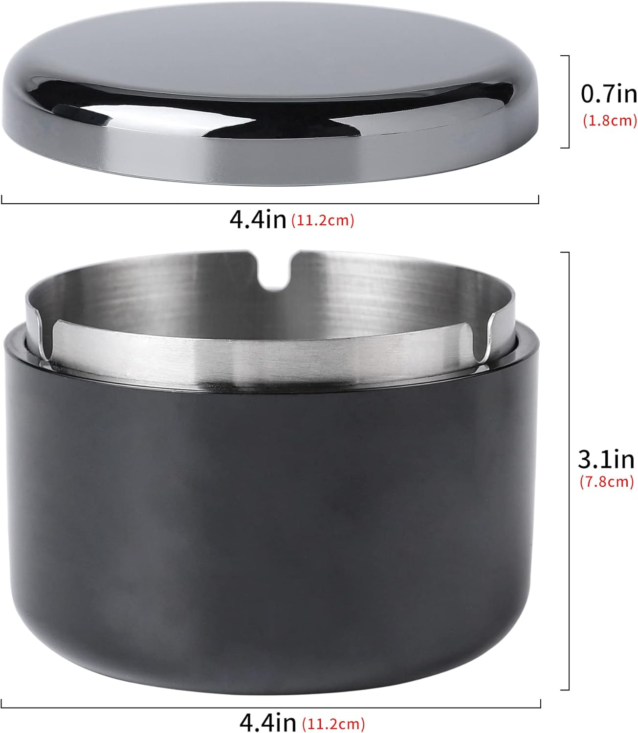 Smokeless Ashtray with Lid for Smokers Stainless Steel Liner Ash Tray Windproof Durable Easy to Clean Cool Ashtrays for Indoor or Outdoor Use, Patio, Office & Home(Black)