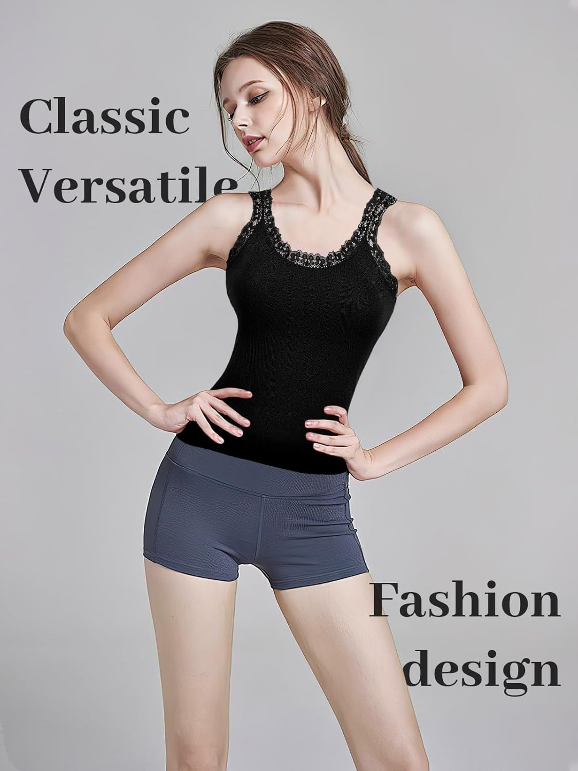 3PCS Lace Camisole Tank Tops Womens Cami Undershirt Sleeveless Ribbed Tank for Women image number 4