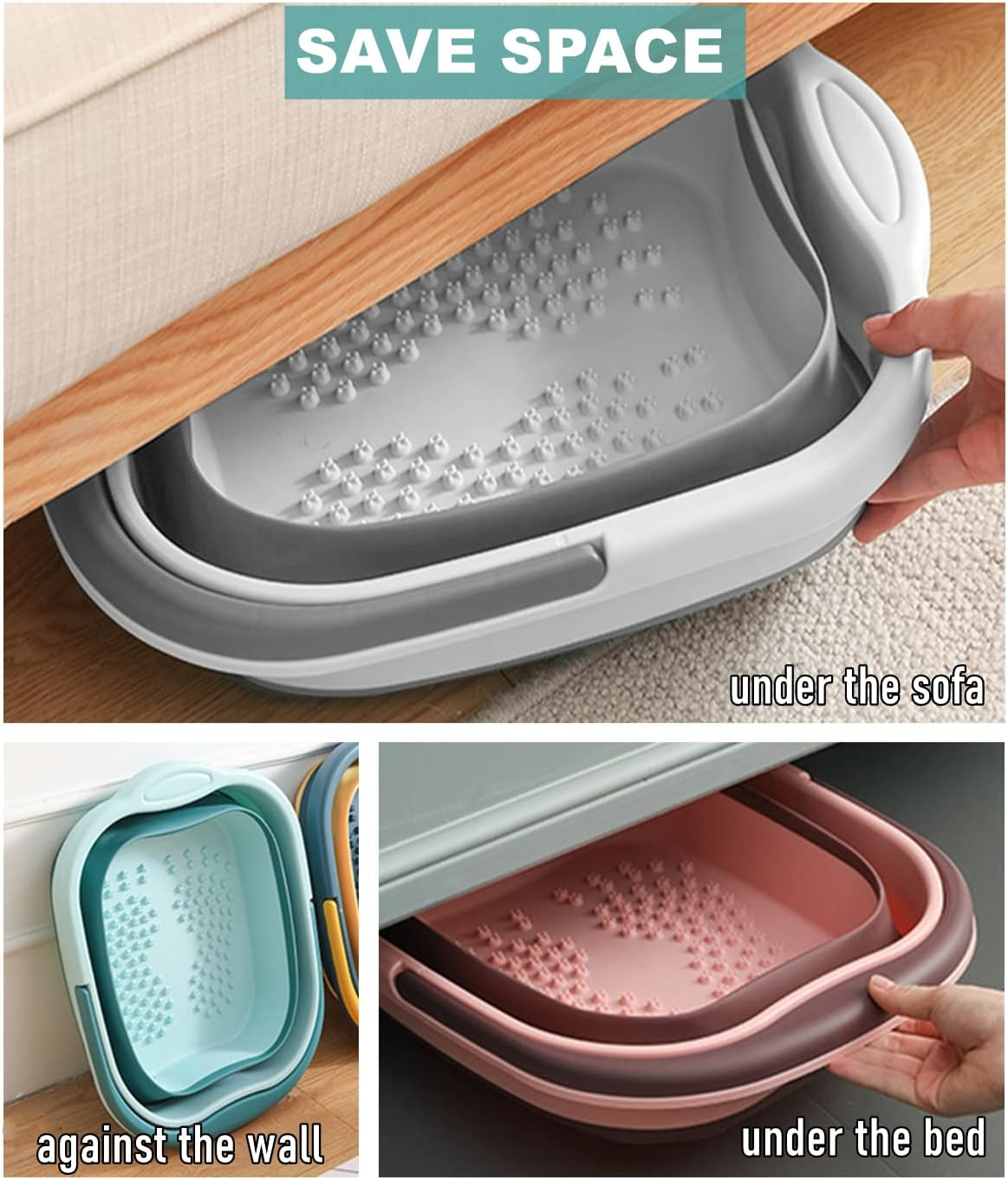 Collapsible Foot Bath Basin Soaker Tub with Handle for Soaking Feet, Foldable Plastic Foot Spa Soak Inflatable Bucket Tools for Washing, White