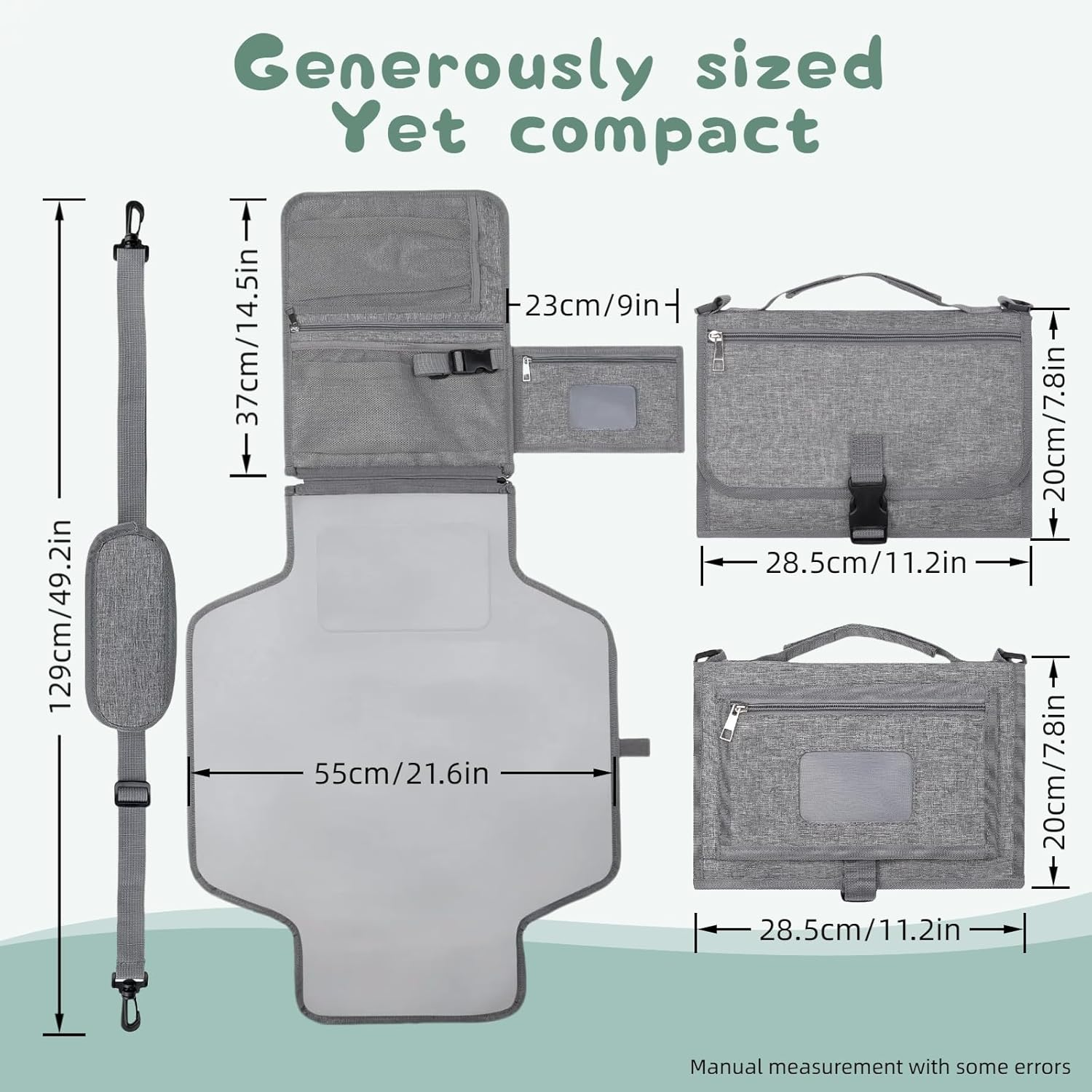 Portable Diaper Changing Pad, Baby Changing Mat with Smart Wipes Pocket, Waterproof Changing Station Kit, Portable or Shoulder，Foldable Changing Pad for Baby Shower, Travel, Walking image number 1