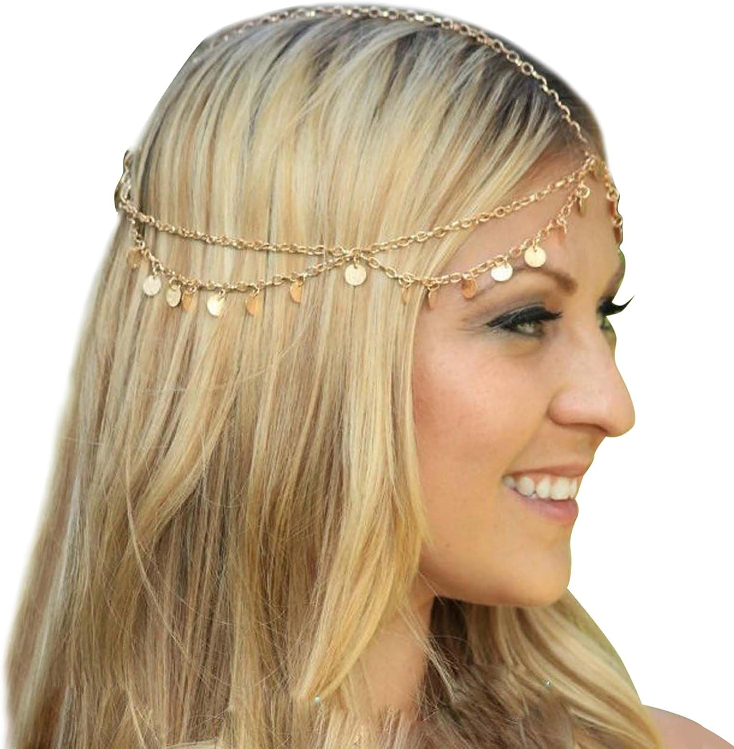 Fashband Boho Head Chain Gold Headpiece Tassel Indian Gold Headband Fashion Hair Accessories Festival Bohemia Vintage Jewelry Forehead Headbands for Women and Girls Wedding Prom image number 1