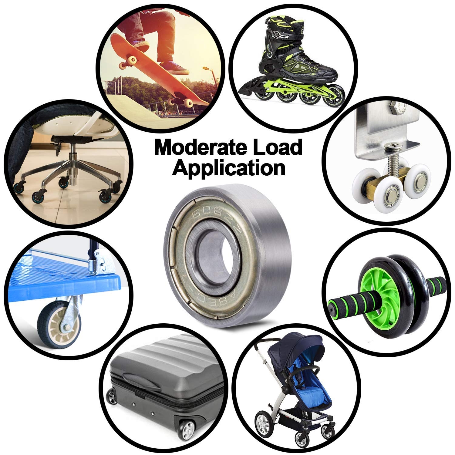 Lehom 608 ZZ Ball Bearings, 10 Pack 608ZZ Metal Double Shielded Miniature Deep Groove Skateboard Ball Bearings (8Mm X 22Mm X 7Mm), Torque, Band, Teeth, Steel image number 6