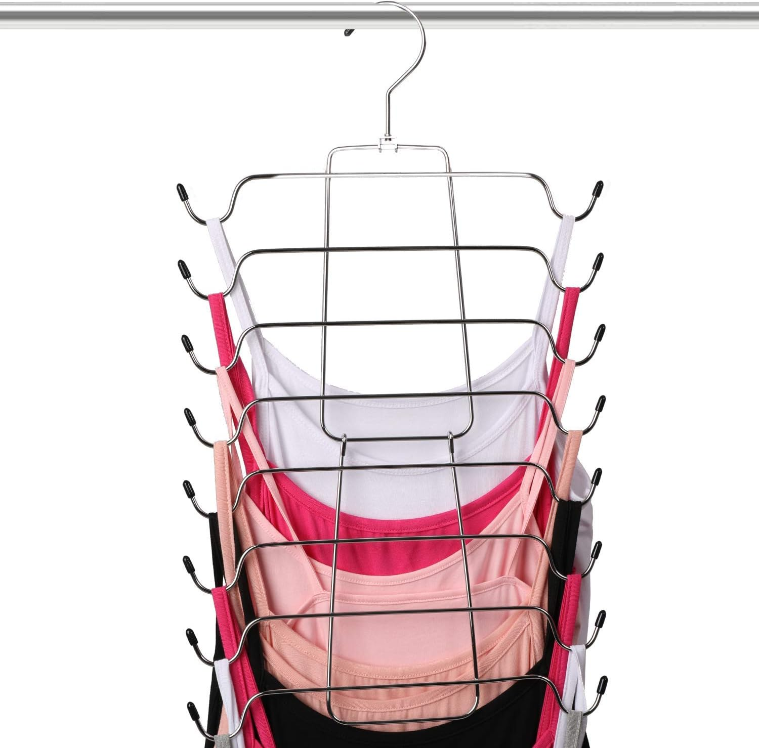 8 Tiers Foldable Bra Hanger/Camisole Hanger, Space Saving Hangers Closet Organizer for Strap Dress, Tank Top, Camisole, Bra, Pajamas, Bathing Suit, Ties and More (3 Pack) image number 6