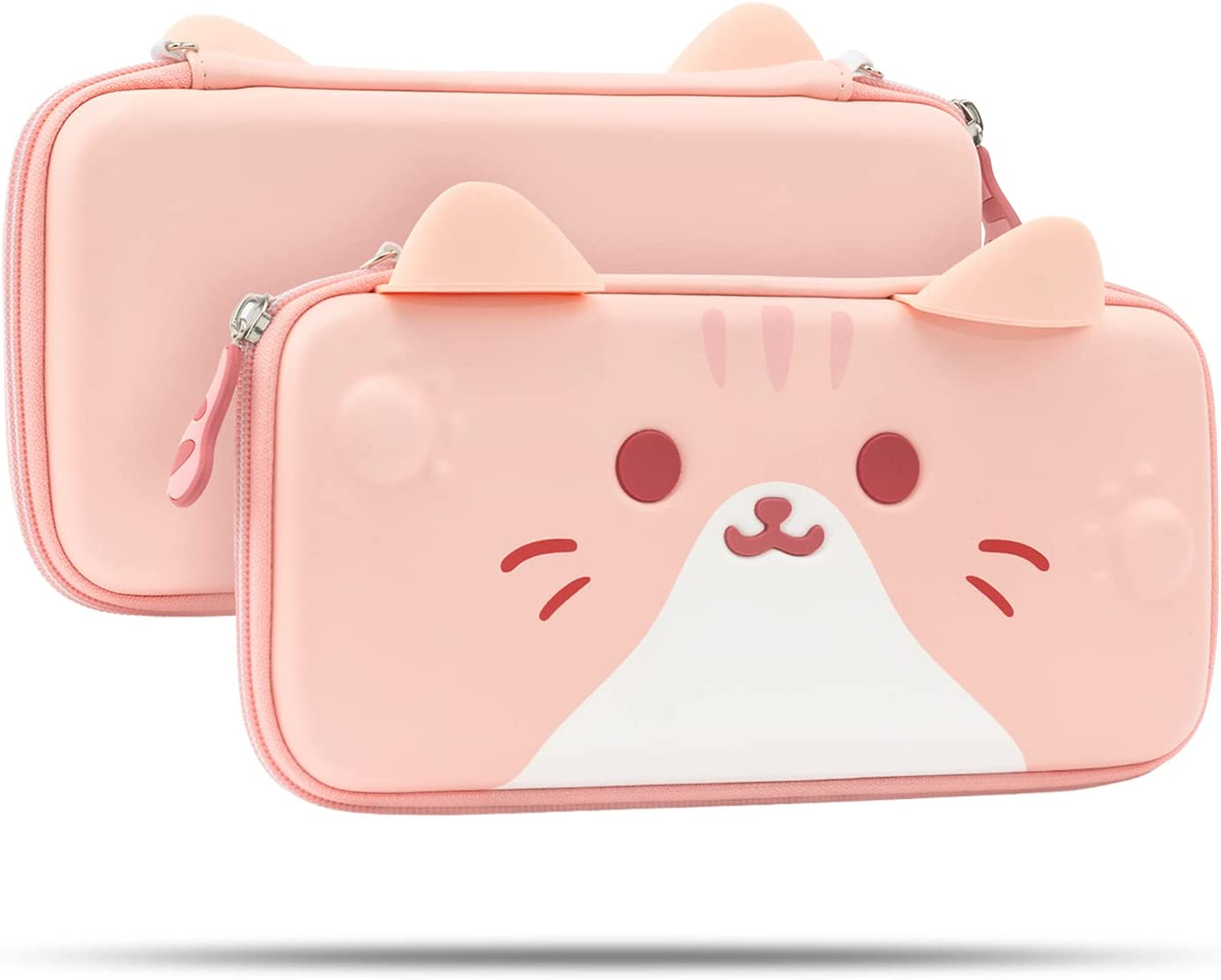 Geekshare Cat Ears Carry Case Compatible with Switch - Portable Hardshell Slim Travel Carrying Case Fit Switch Console & Game Accessories (Grey)