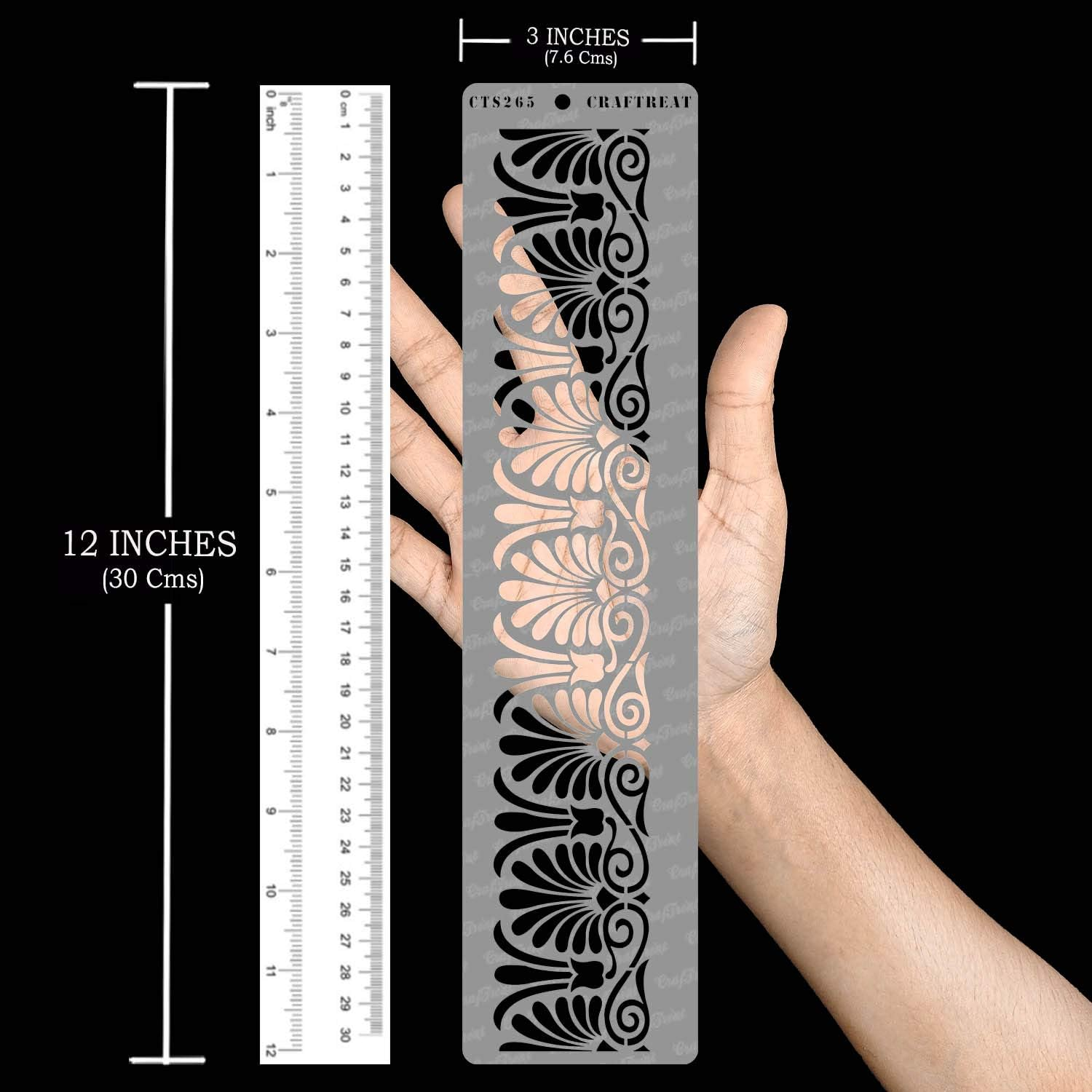 Craftreat Flower Stencils for Painting on Canvas, Wallart, Bullet Journal Notebook and Scrapbook - Flourish Borders Stencil - 3"X12" Indian Rangoli Stencil - Reusable Stencil Arts & Crafts Supplies image number 1