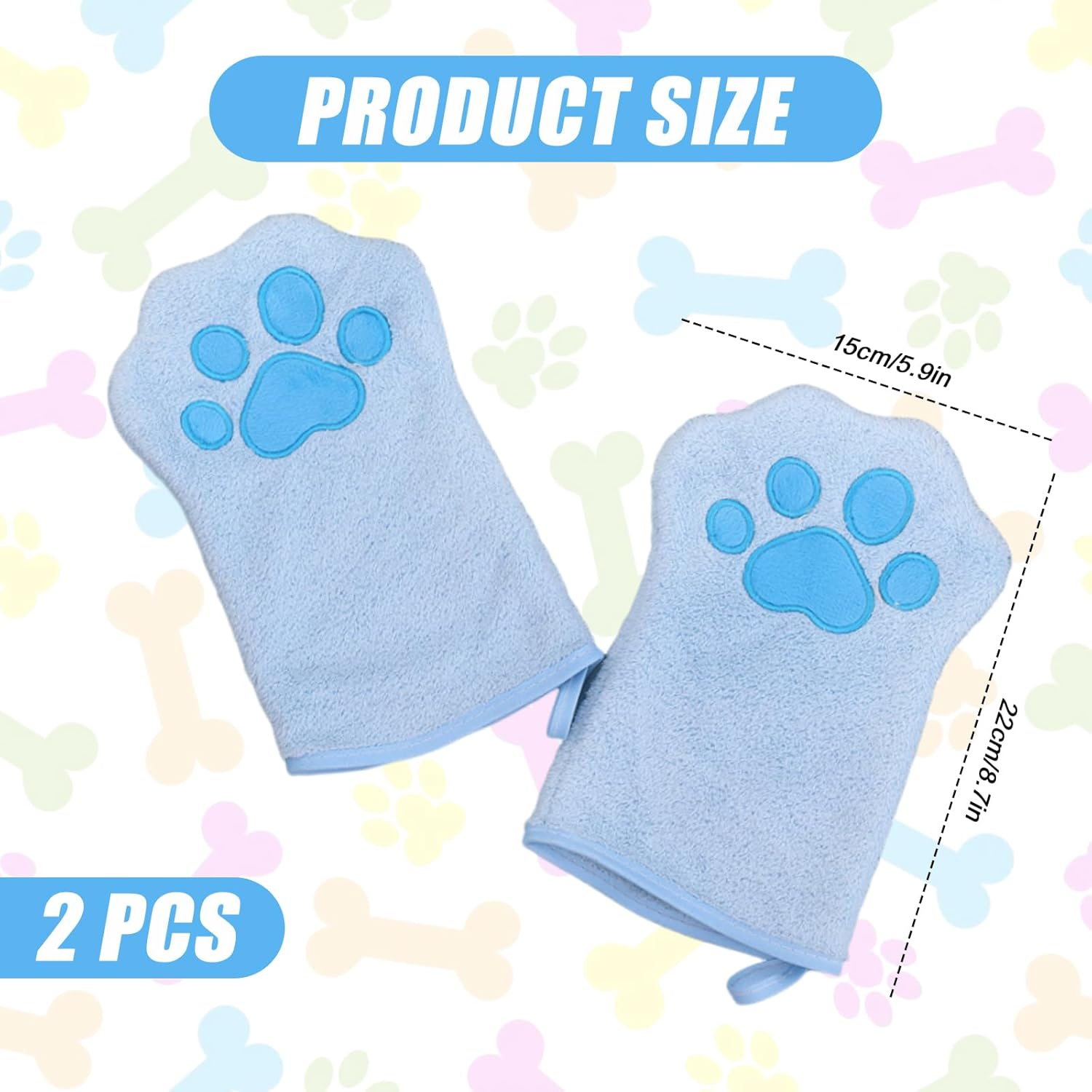 2 Pcs Dog Cleaning Towels Glove for Dogs and Cats, Soft Microfibre Pet Towel Mitts Coral Fleece, Water-Absorbent Pet Drying Mitts, Cute Cat Paw Gloves Towel (Blue) - Pink image number 5