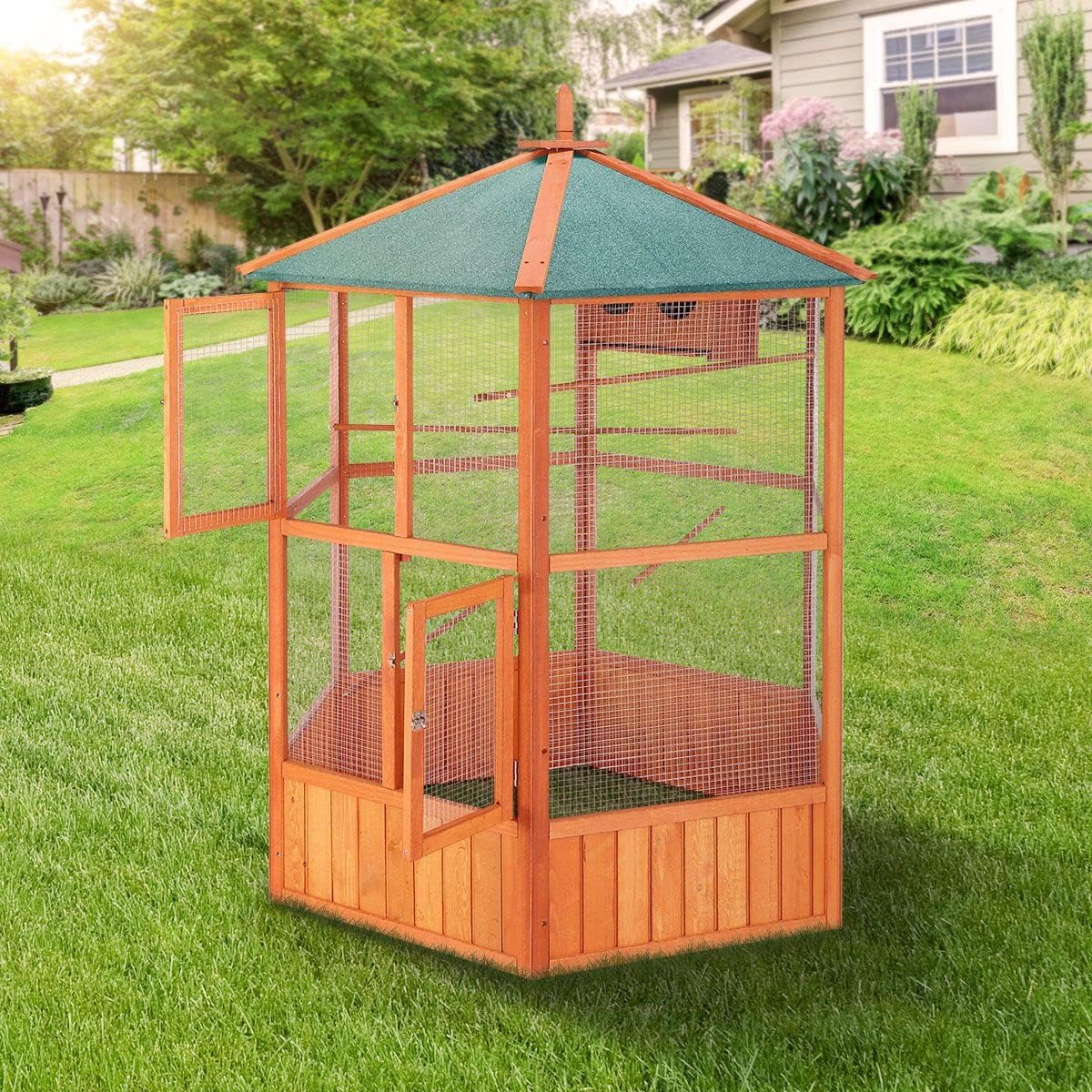 140X140X160Cm Bird Cage Aviary Wooden Coop Animal Enclosure Parrot Budgie House XL Size image number 5