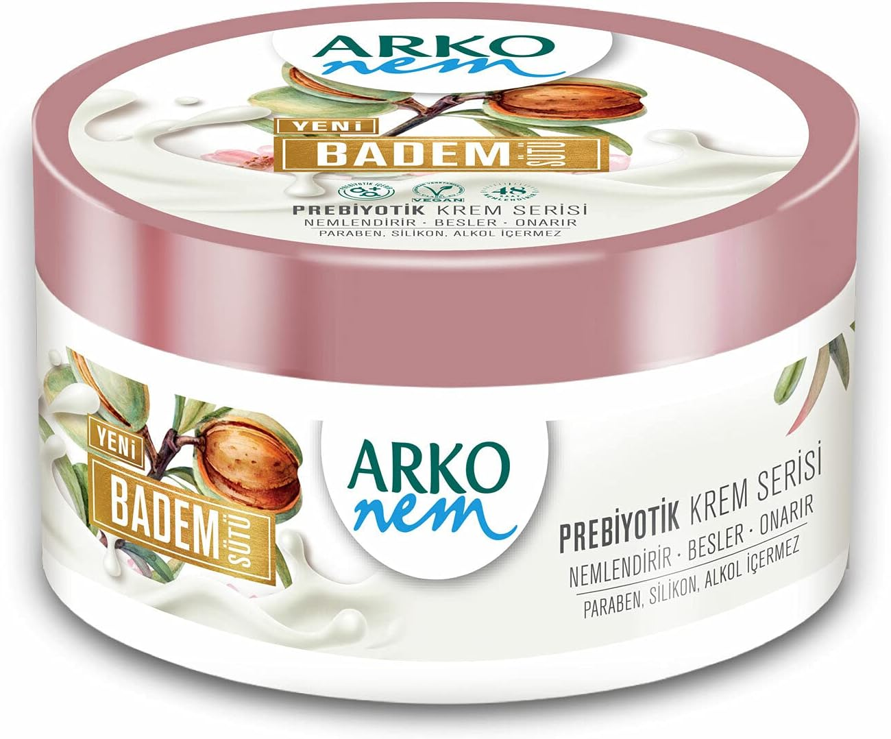 Arko Nem Prebiotic Vegan Face Body Skin Cream 250 Ml Free from Paraben Silicone Alcohol Moisturising up to 48 Hours Day Cream for Women Children Men (Almond Milk) image number 5