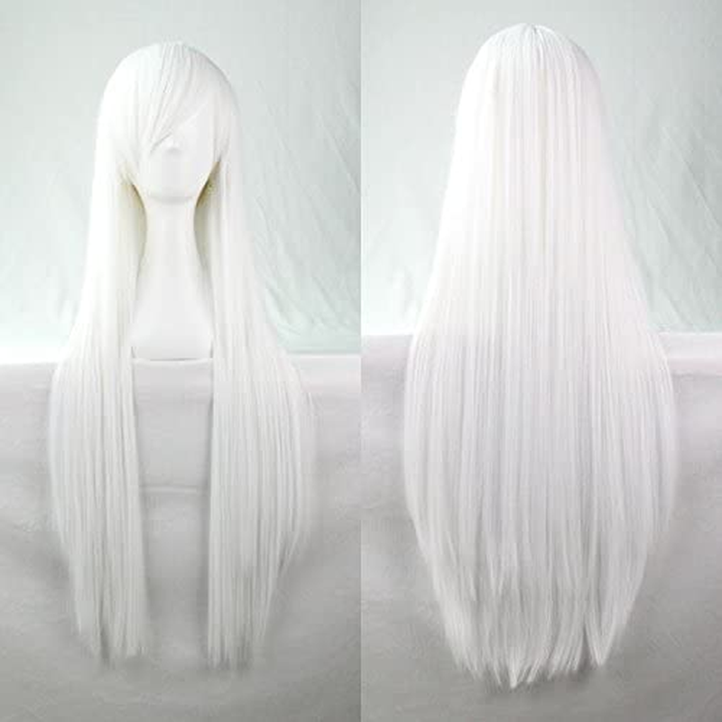 New 80Cm Straight Sleek Long Full Hair Wigs W Side Bangs Cosplay Costume Womens, Dark Purple - Blue image number 7