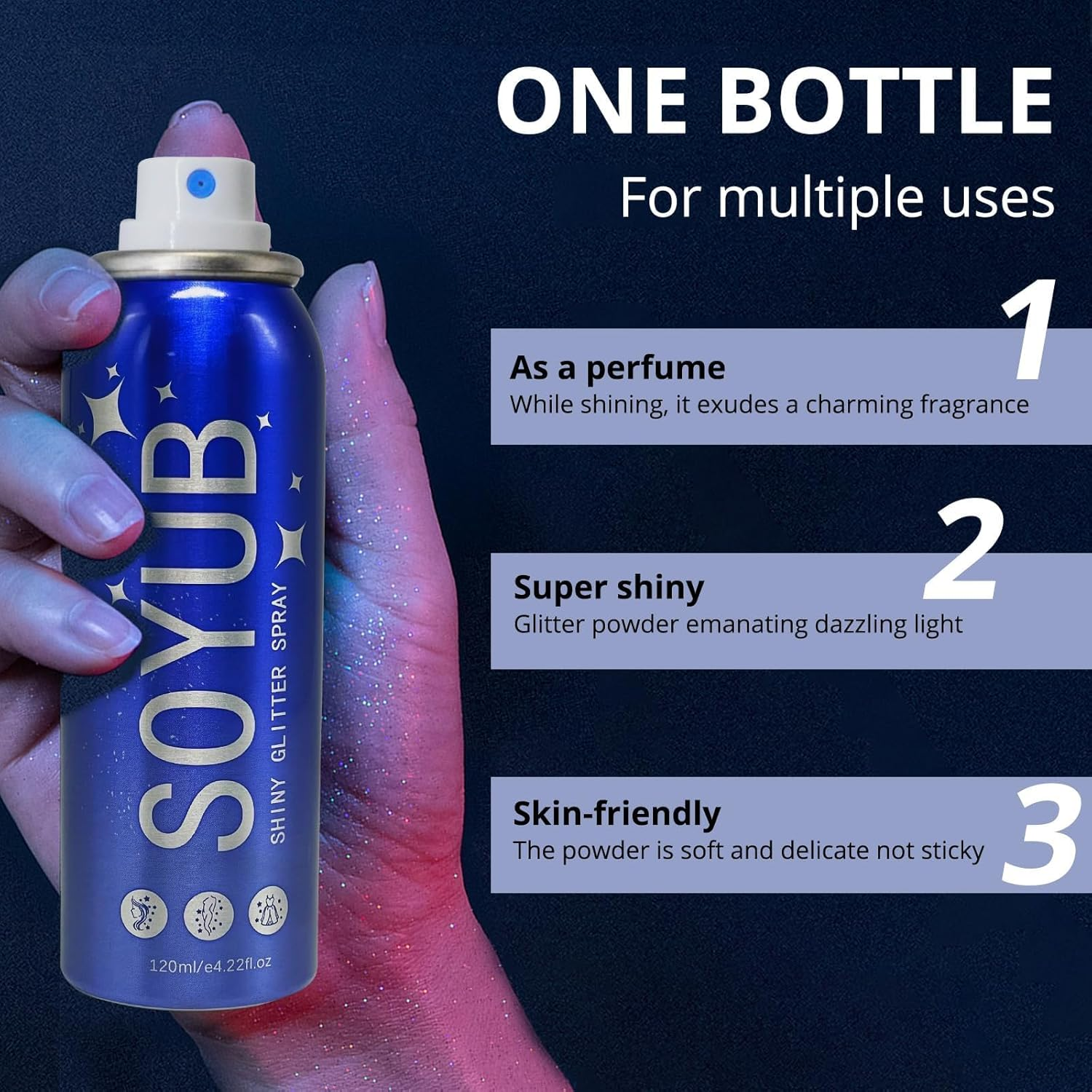 Body Glitter Spray, Waterproof Sparkling Spray for Hair, Face, Skin, Clothing, Sparkle Hairspray Long-Lasting Shinny Powder, Shimmer for Stage Makeup, Festival, Party for Women Girls image number 1